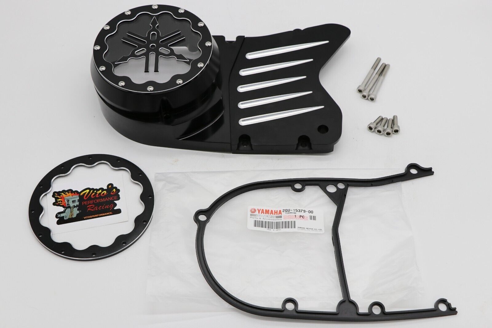 Billet aluminum stator cover clear window + 2 inserts for Yamaha Banshee BLACK