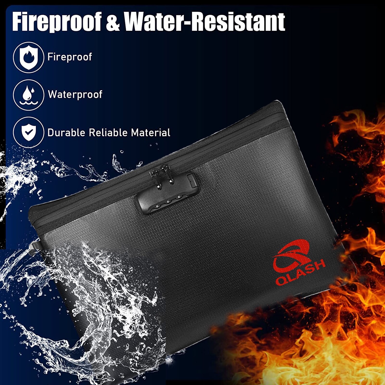 Large Fire Proof Bag with Lock 14x10" Document Pouch Waterproof Money Cash More