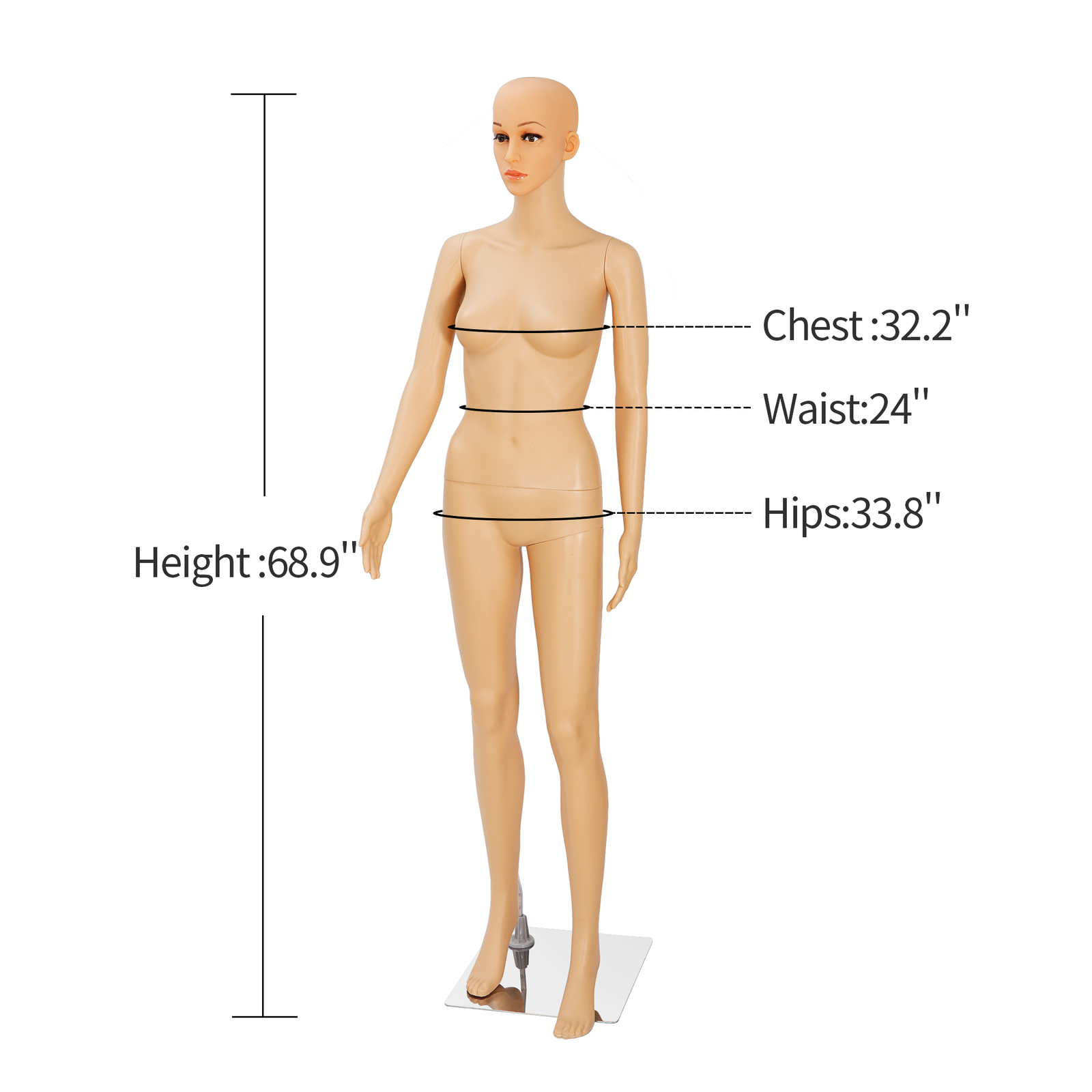 Female Mannequin Full Body PP Realistic Display Head Turns Dress Form with Base
