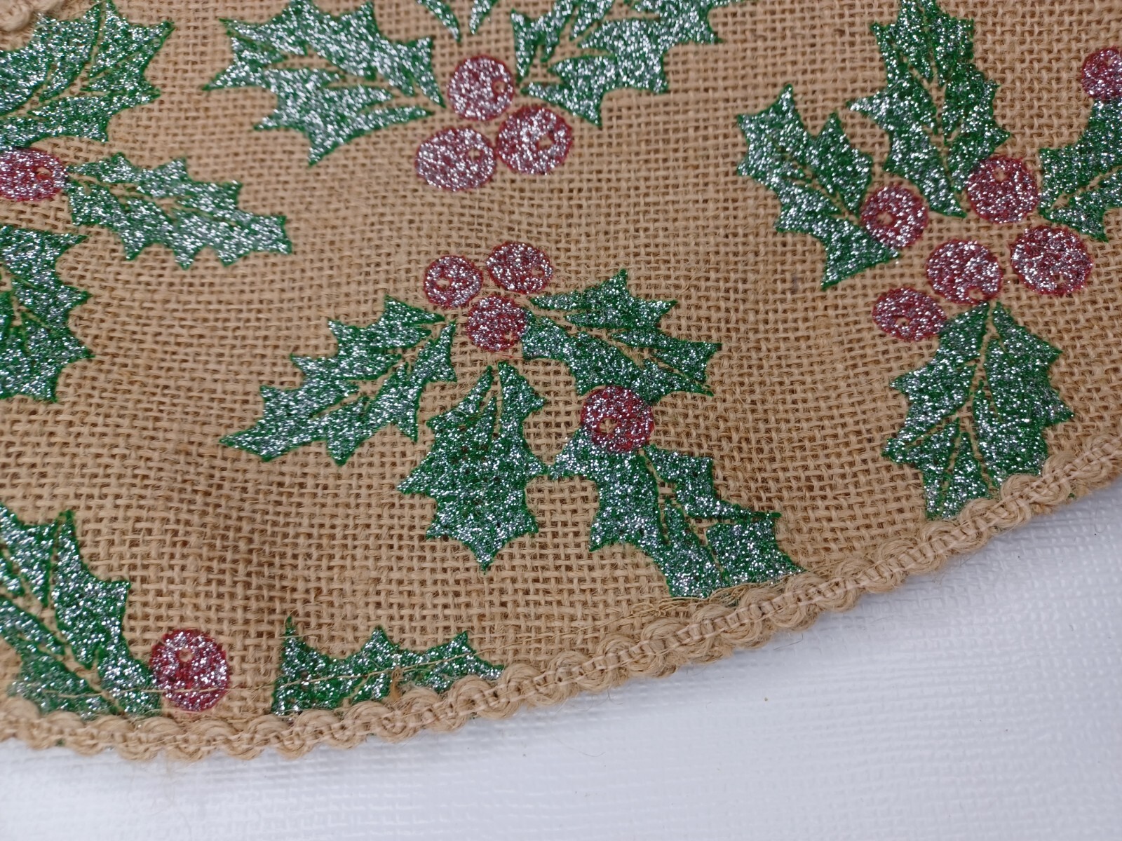 Burlap Christmas Tree Stocking Set Of Two Stockings Glitter Holly Berries Leaves