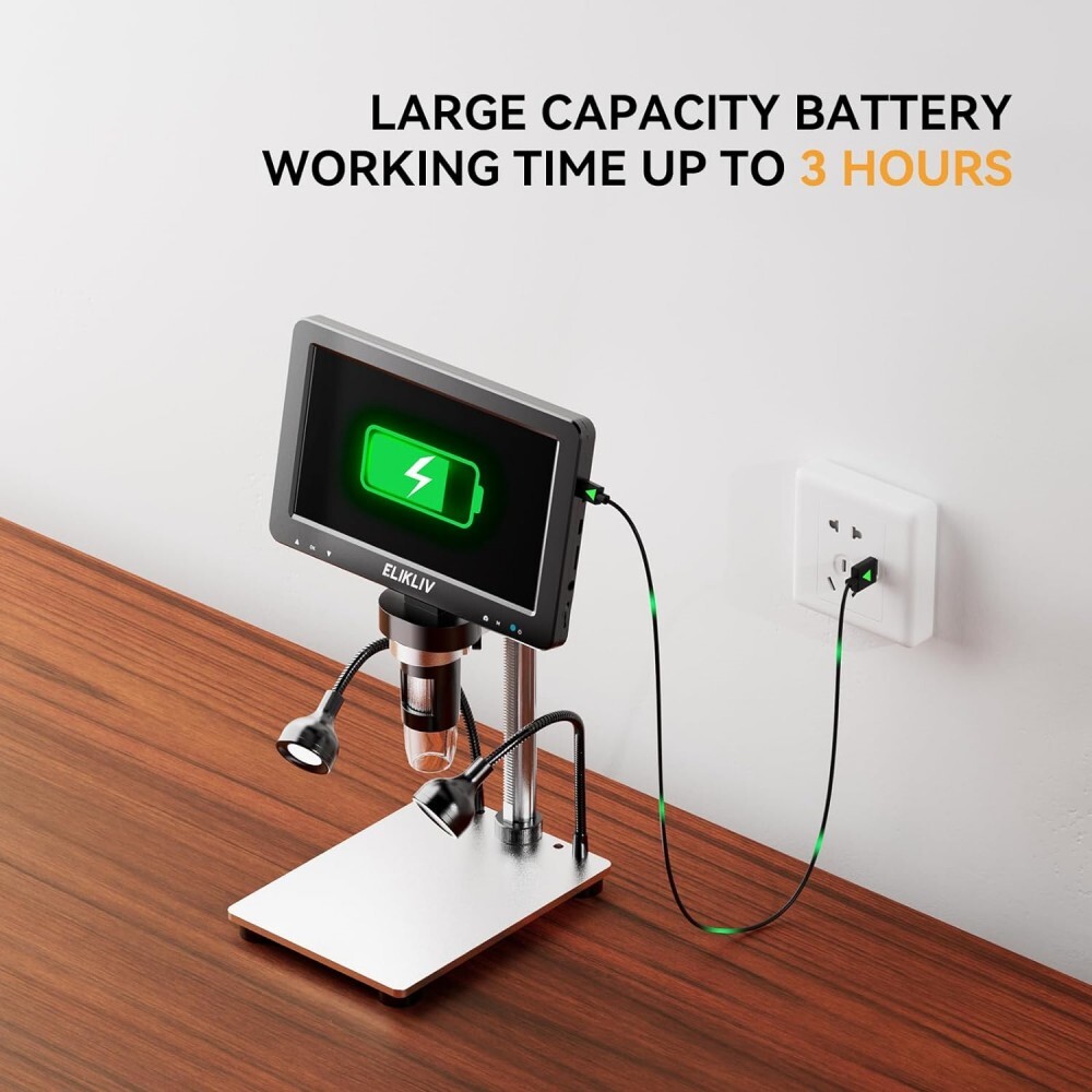 Elikliv 1200X Digital Microscope with Screen 7" LCD 12MP for Electronics Repair