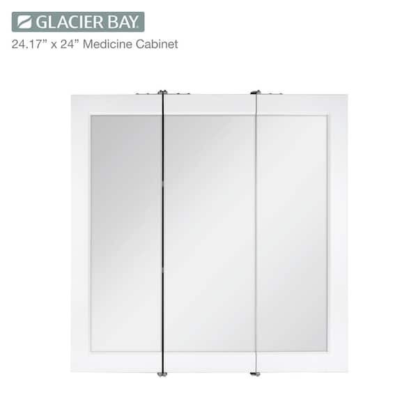Glacier Bay 24 in. Tri-View Bathroom Medicine Cabinet Mirror White Surface Mount