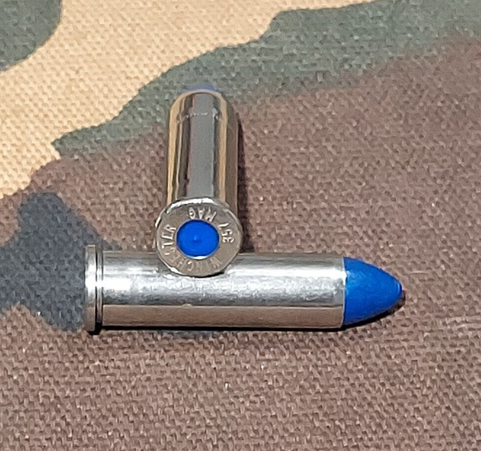 357 MAGNUM SNAP CAPS SET OF 6, NICKEL AND BLUE, REAL 125gr WEIGHT!!!