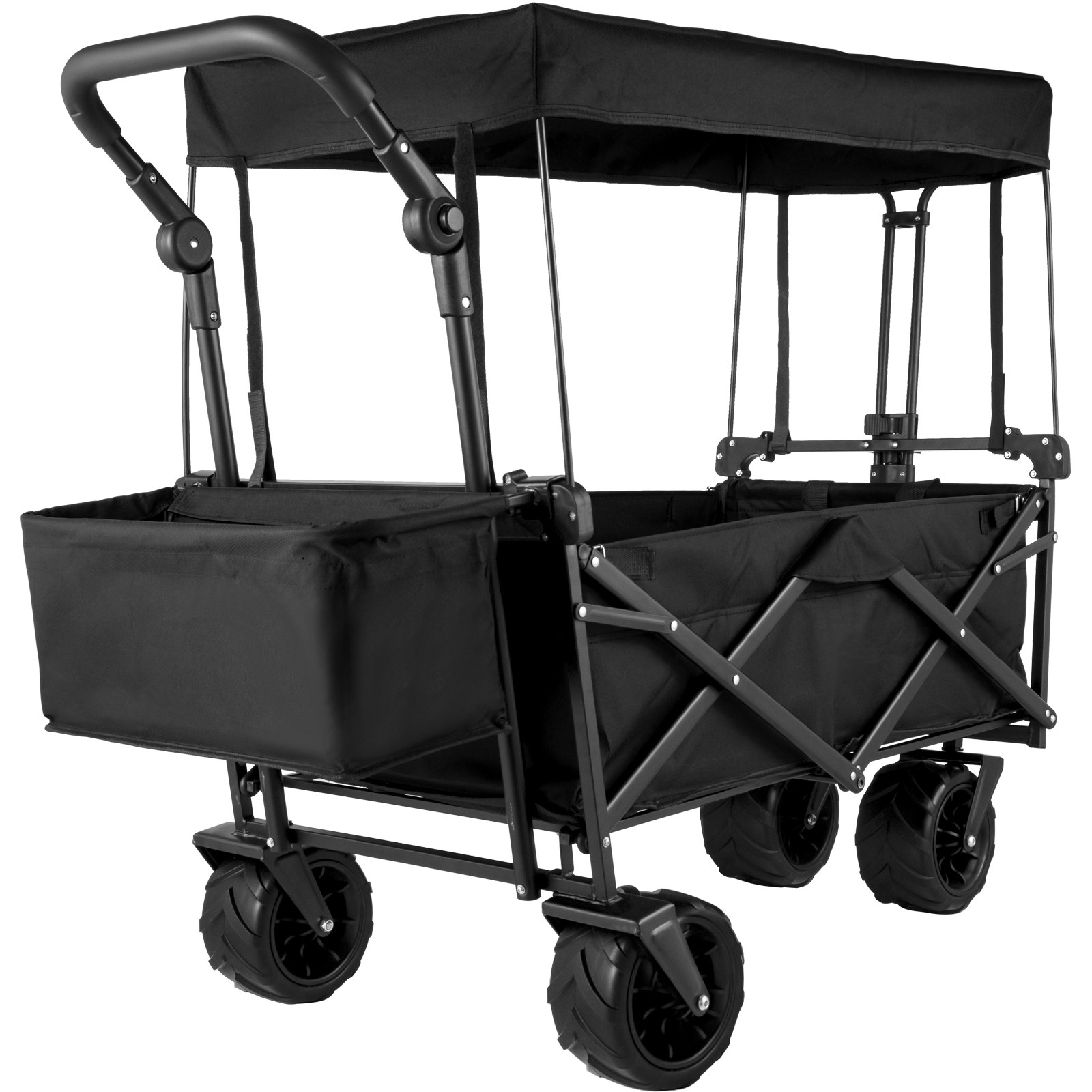 Folding Wagon Cart Collapsible Garden Cart w/Canopy 220lbs Big Wheels
