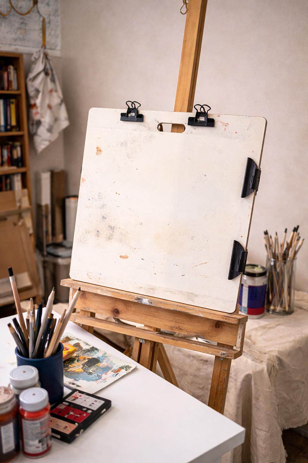 Artist Drawing Board w Clamps Portable Sketch Board White