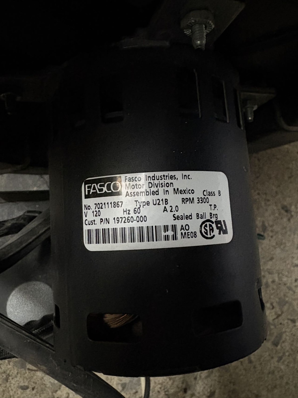 FASCO 702111867 FURNACE DRAFT INDUCER