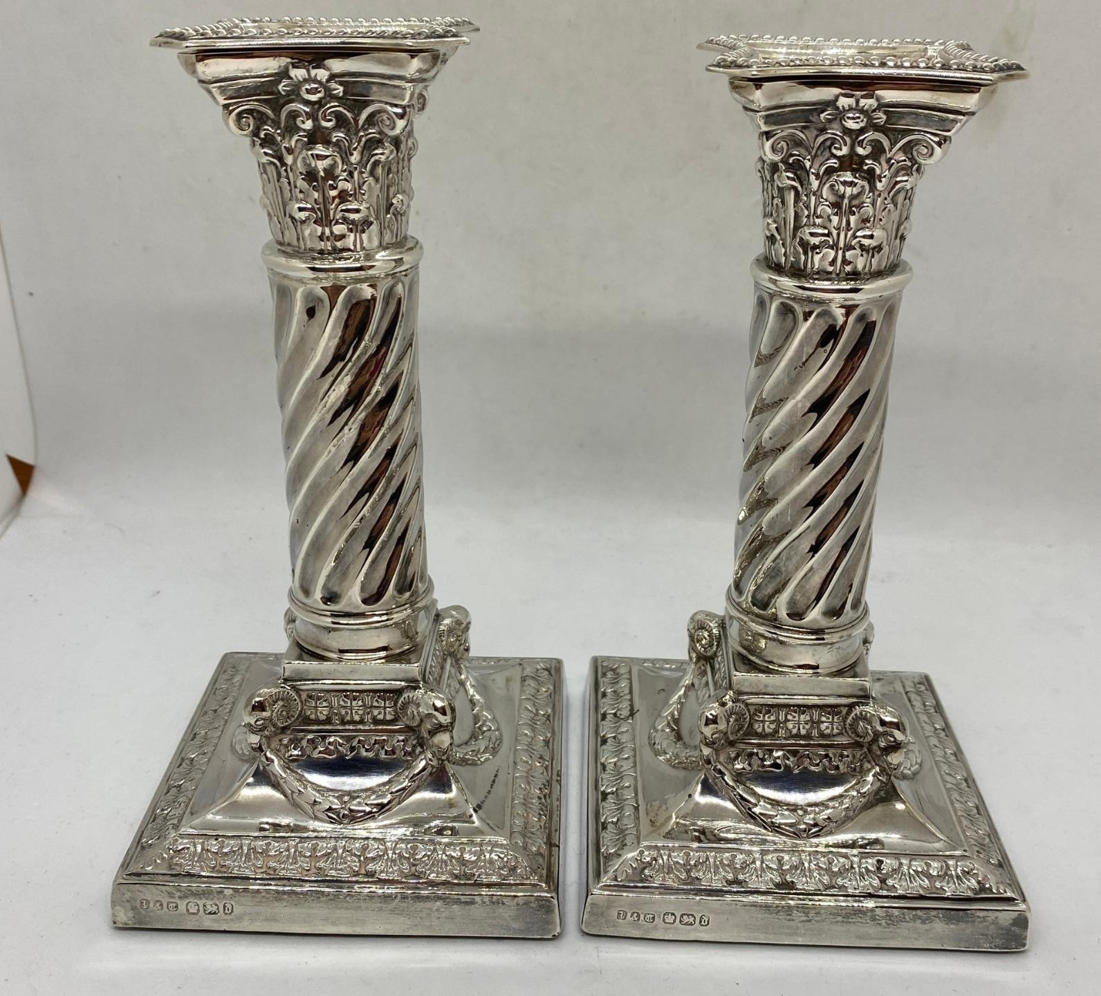 Jenkins & Timm Sterling Weighted Piano Candlesticks Sheffield 1896 Antique
