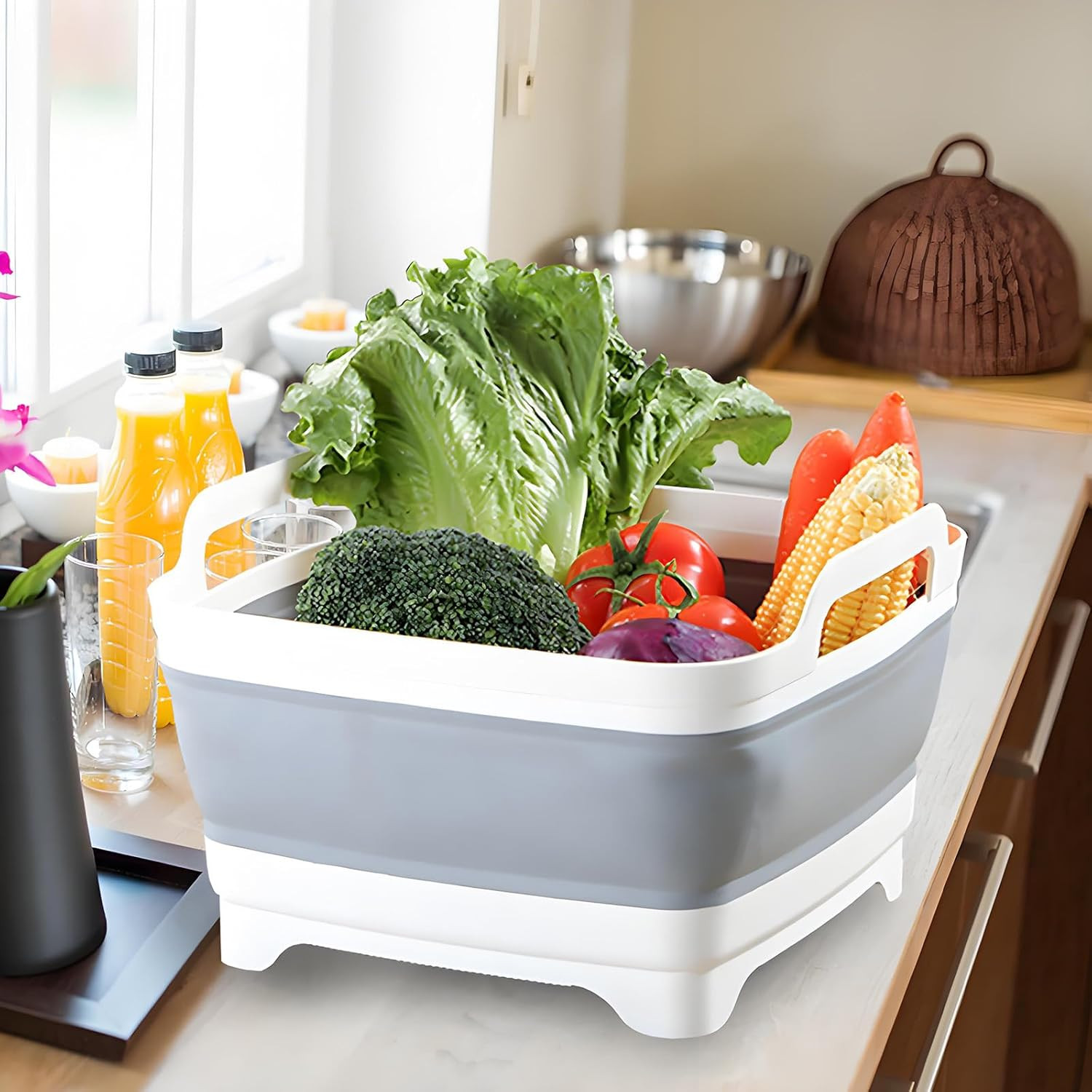 Collapsible Dish Basin with Drain Plug, 9L 2.4 Gallon Portable Wash Basin Dishpa