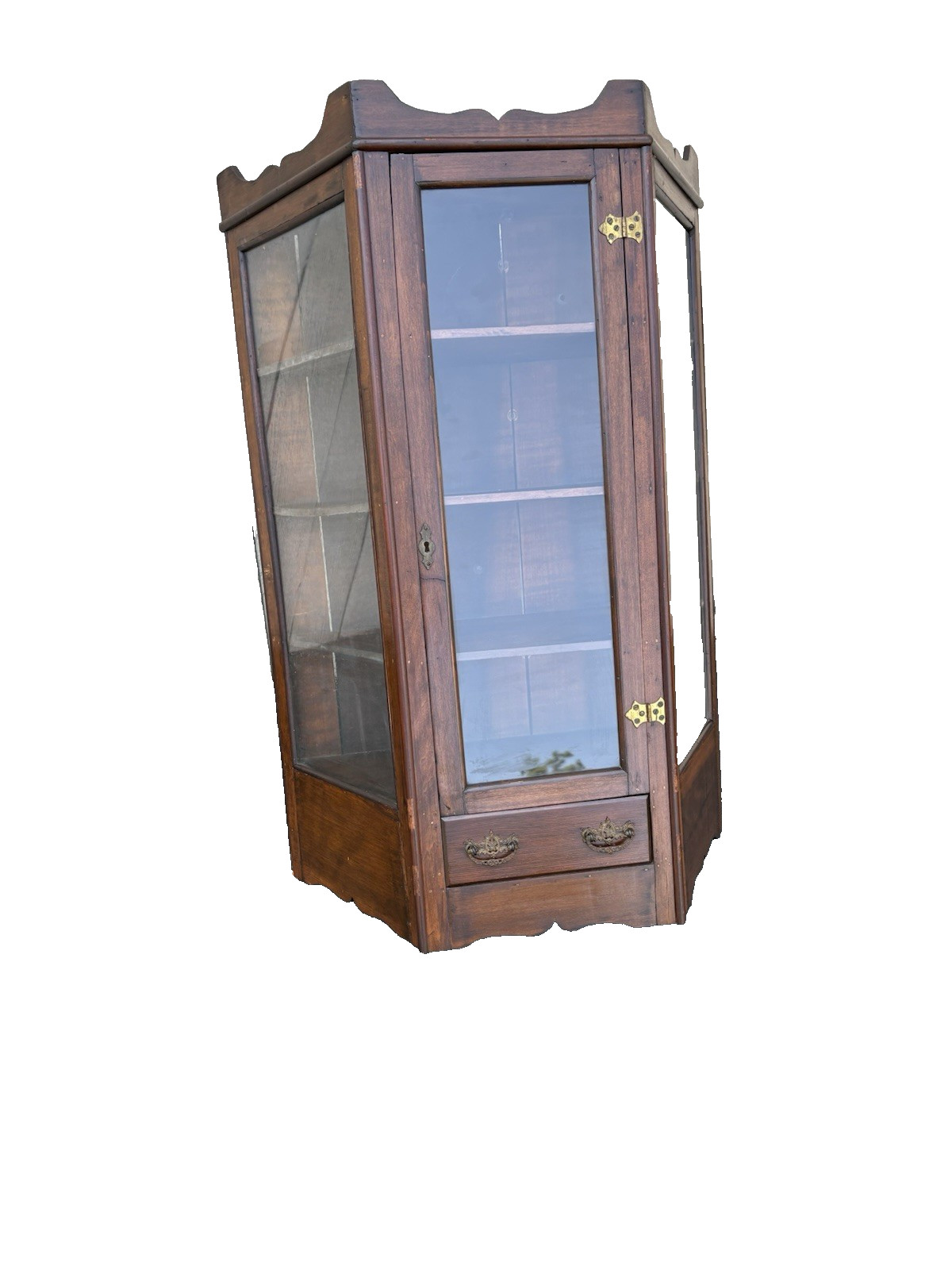 66800 Antique Victorian Walnut Whatnot Wall Curio Shelf with Drawer