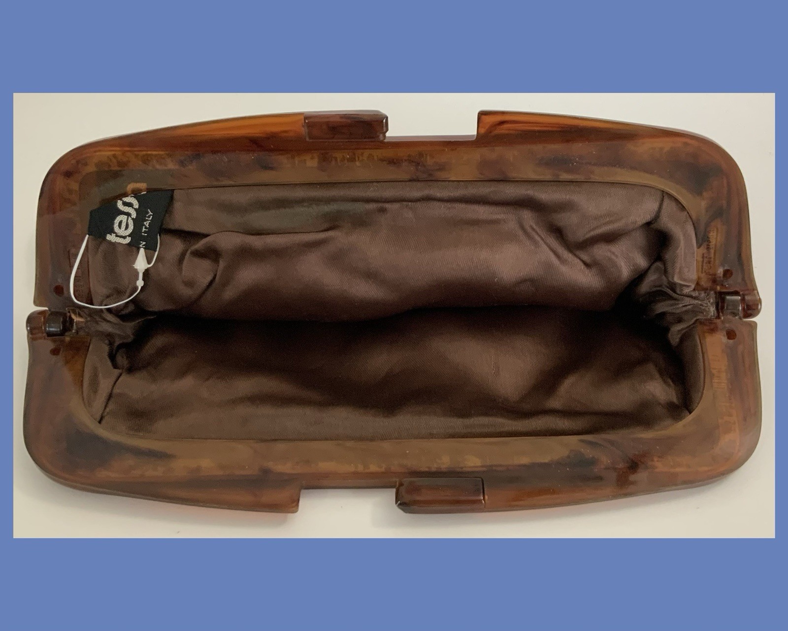 Vtg MANTESSA Made In Italy Leather W/Bakelite Handle Clutch/Handbag/Purse-Brown