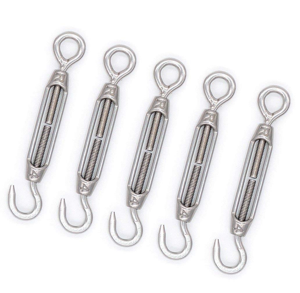 5pcs M4 Stainless Steel Turnbuckle Wire Rope Tension Hook Eye