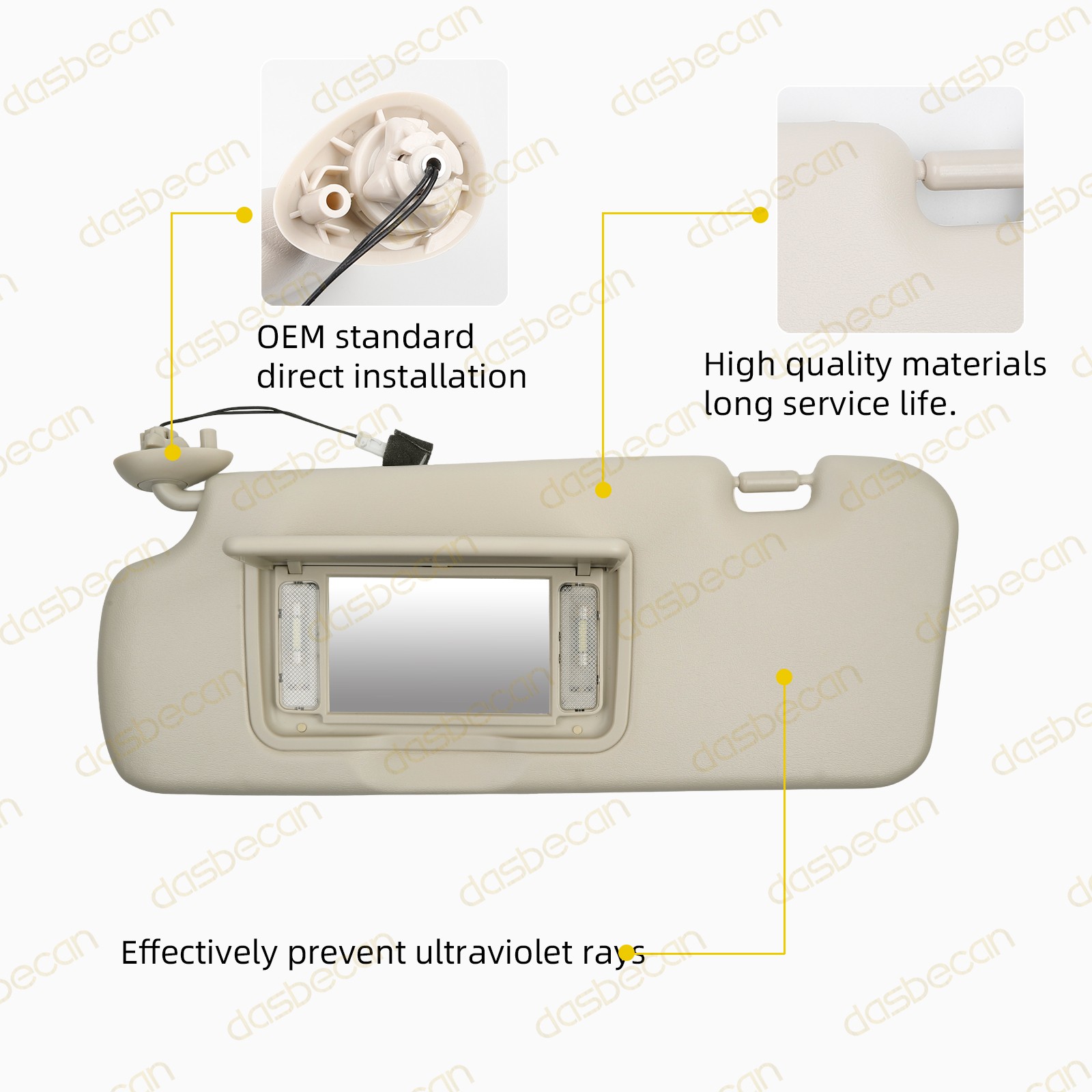 Left Driver Side Beige Sun Visor For Honda CR-V 2012-2016 W/ Light & Mirror