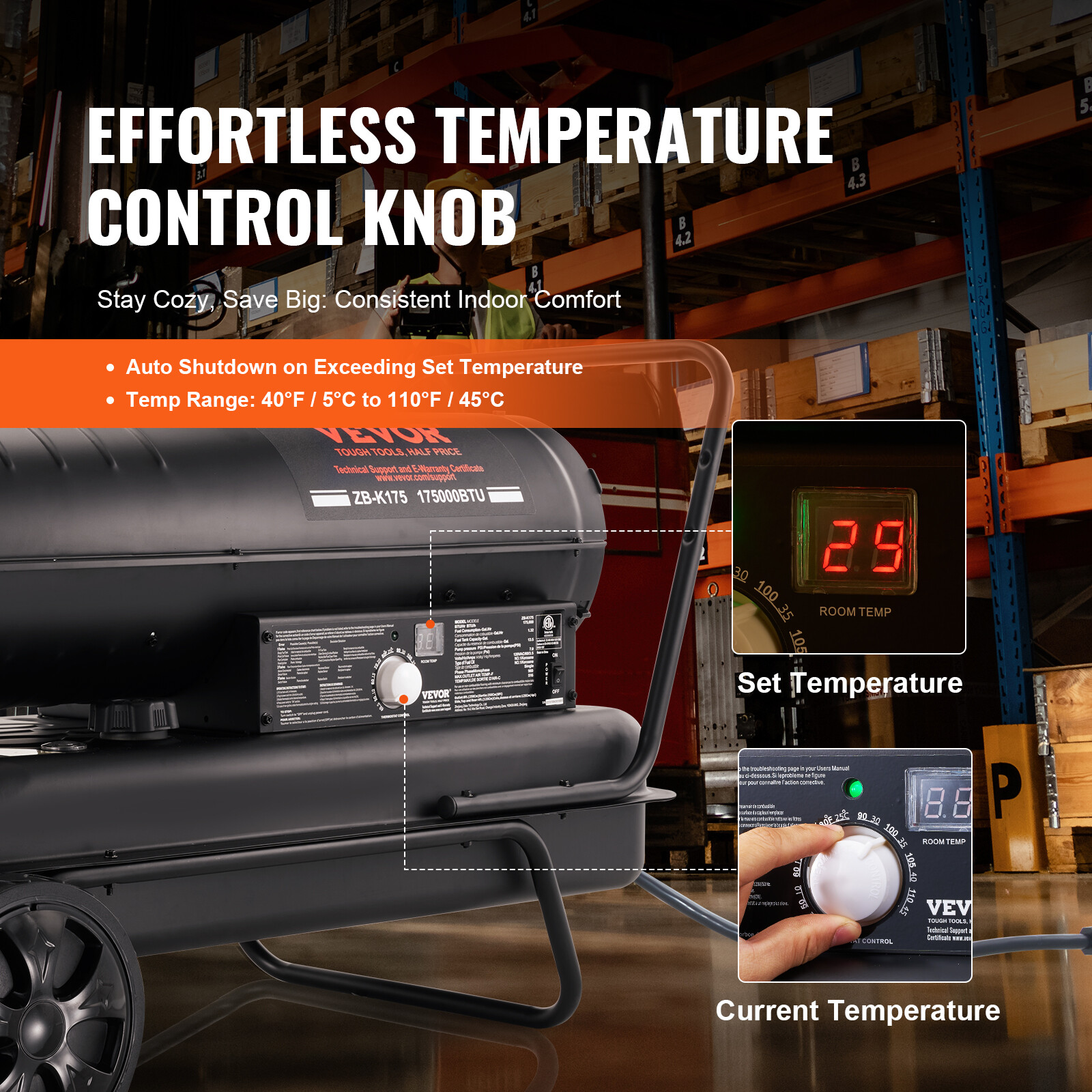 VEVOR Portable Kerosene Forced Air Heater 175000 BTU Indoor Outdoor 13.2gal Tank