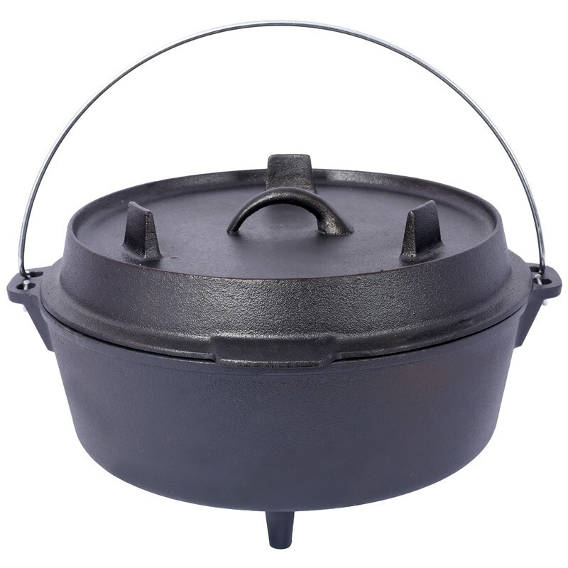 Pre-Seasoned Cast Iron Dutch Oven w/Skillet Lid Outdoor Camping Deep Pot 6 Quart