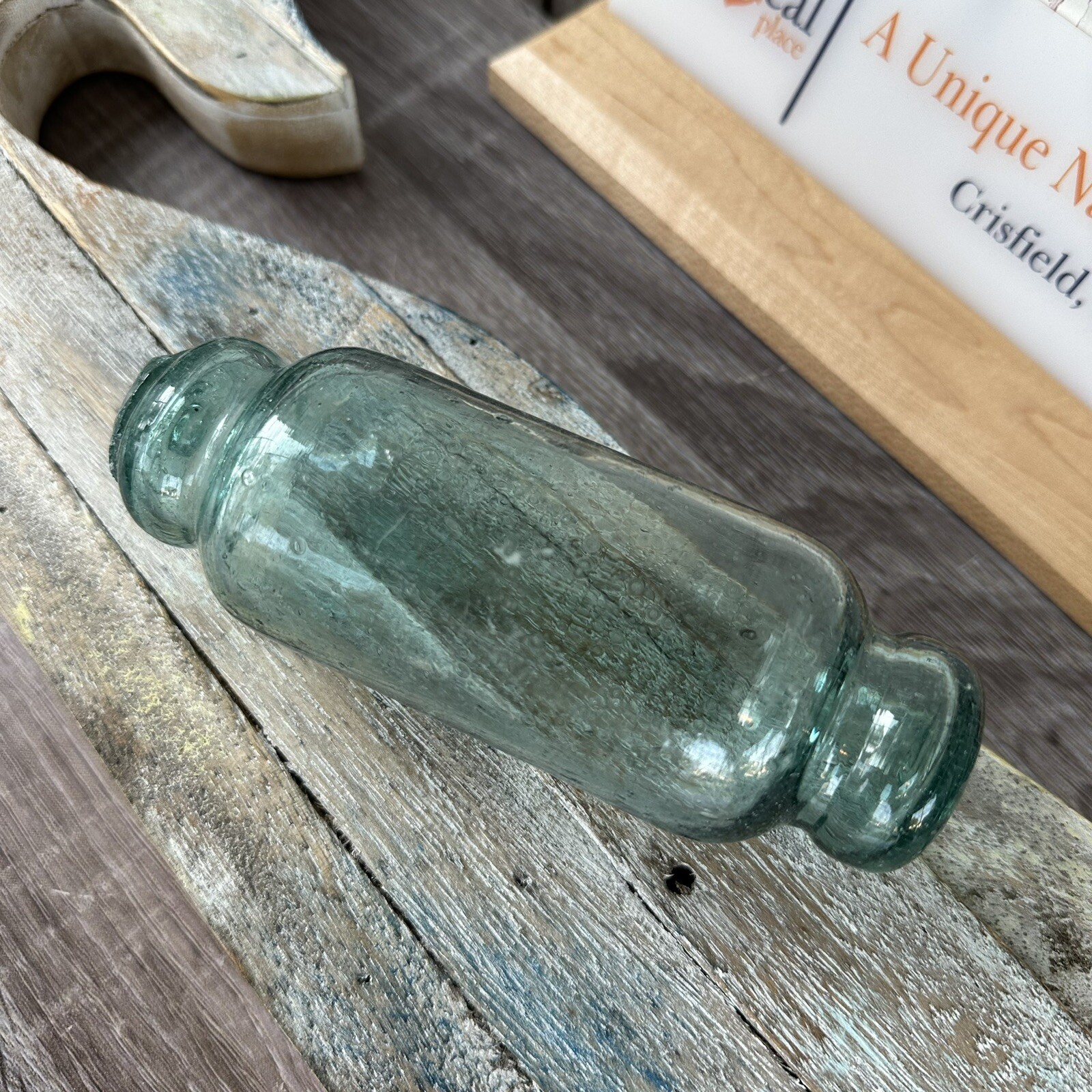 Japanese Rolling Pin Glass Float - Authentic Vintage Japan Fish Net Buoy - Aqua