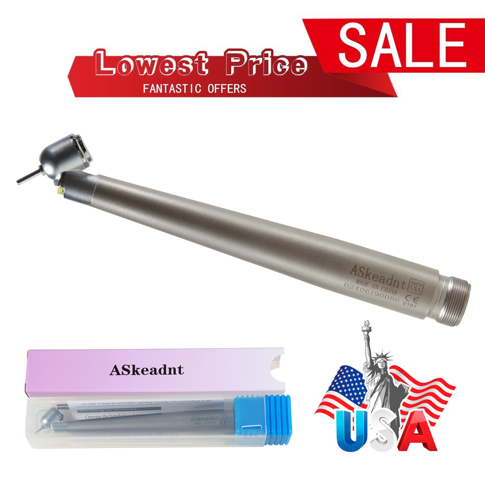 NSK Style Dental Surgical 45° Degree LED High Speed Handpiece Turbine 2 Holes