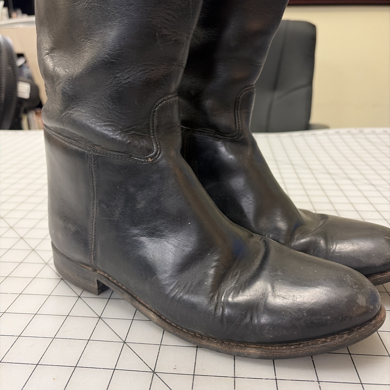 'Effingham' Brand Black Leather Tall Riding Boots, Made in USA - SIZE 8 1/2