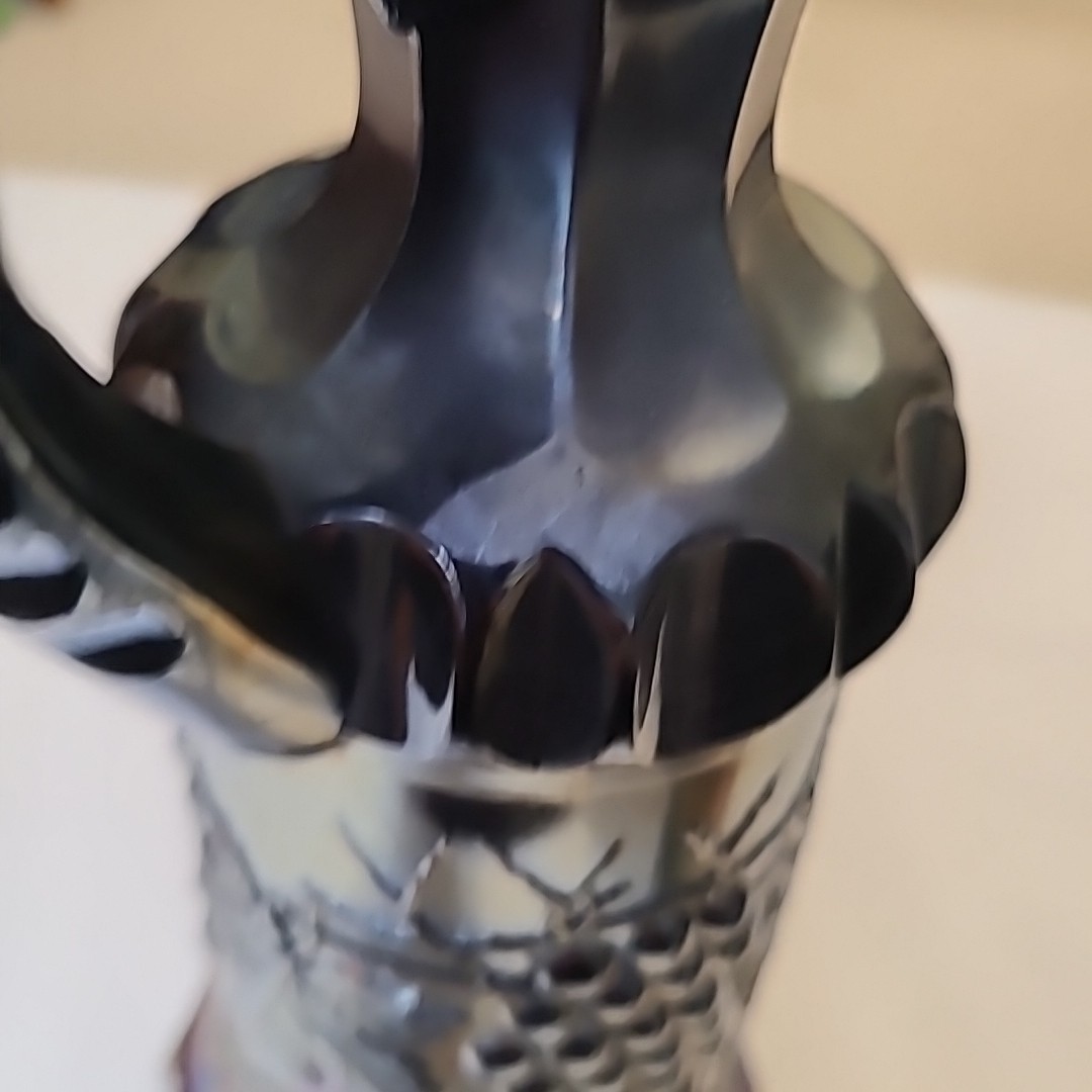 vtgNORTHWOOD CARNIVAL GLASS GRAPE & CABLE WHISKEY DECANTER & SHOT GLASS AMETHYST