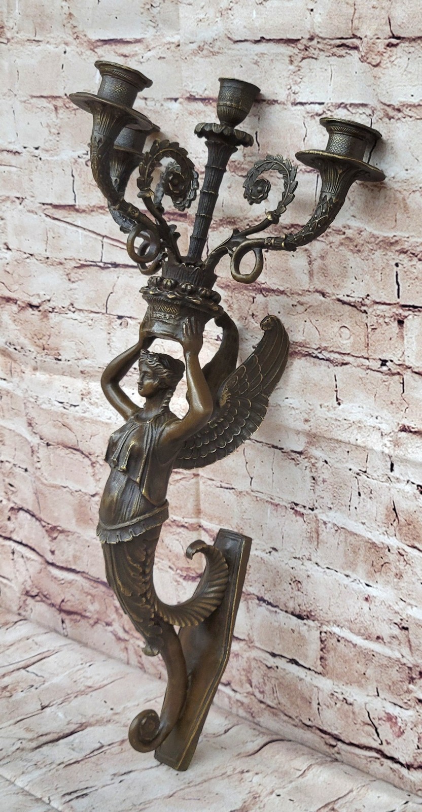 Wall Mounted Hanging Figural Female Bronze Metal Candle Holder Candelabra Sconce