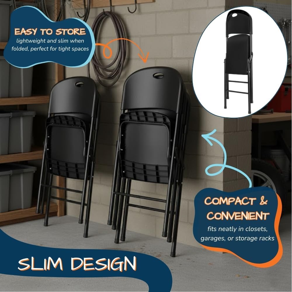 Heavy Duty Plastic Folding Chair for Events, Party, Wedding - 450lb Weight Limit