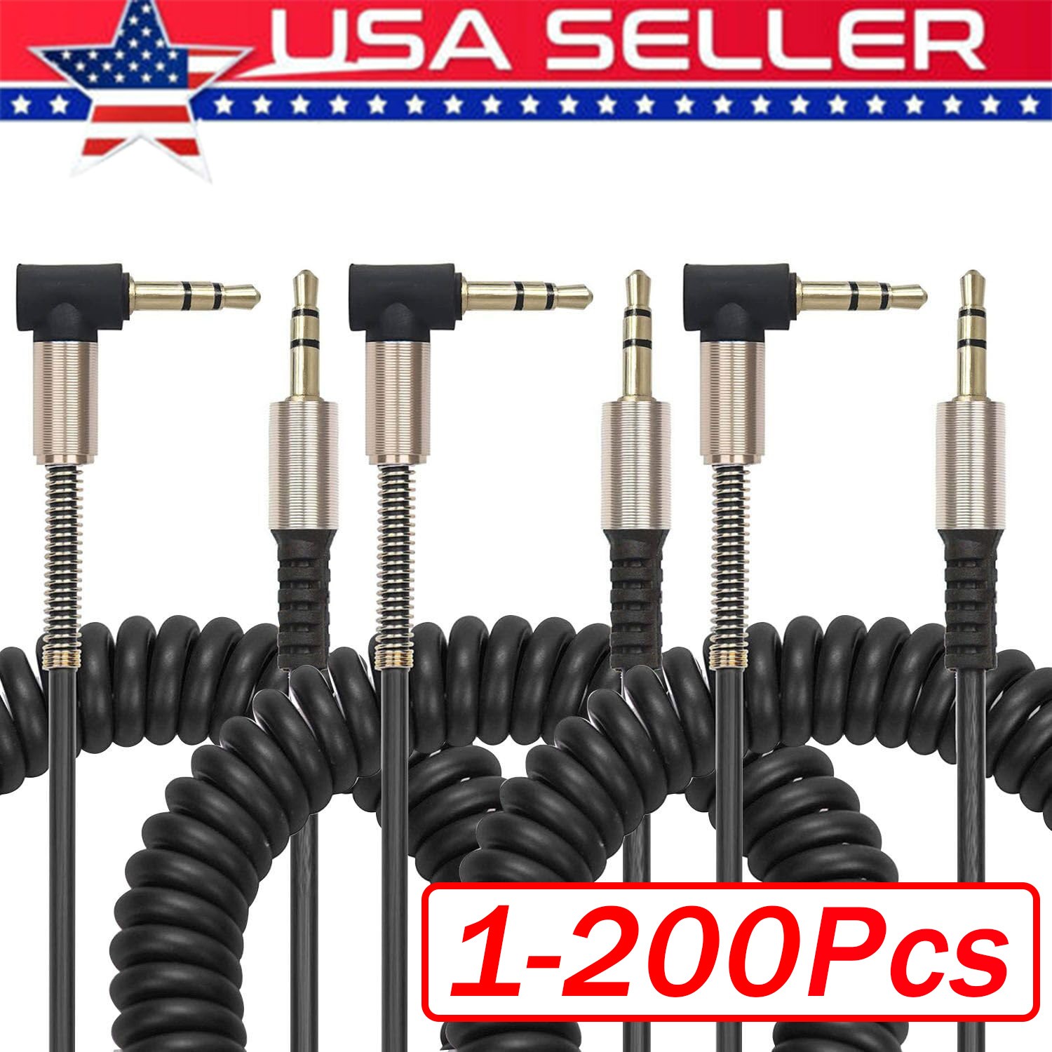 3.5mm Male to Male AUX Cable Cord L-Shaped Right Angle Car Audio Headphone Lot