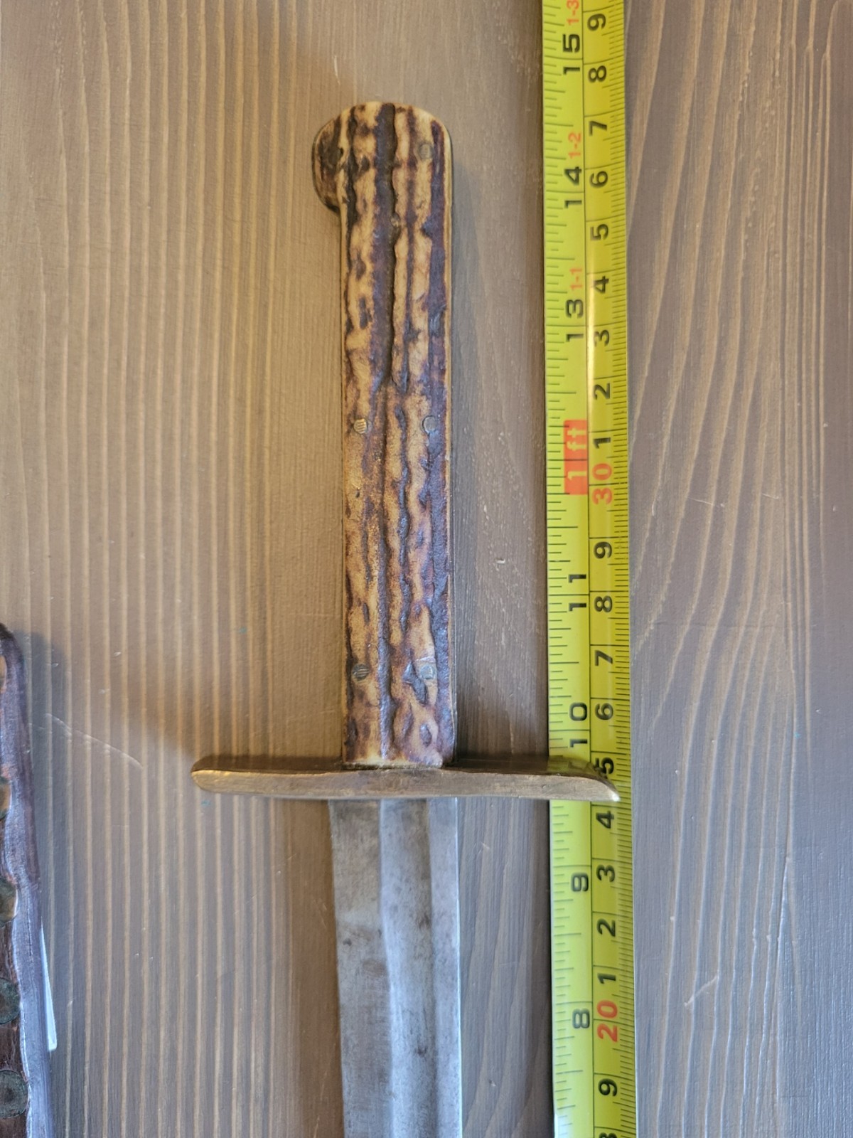 Antique Mid-1800s Stag Handle Fighting Knife with Sheath