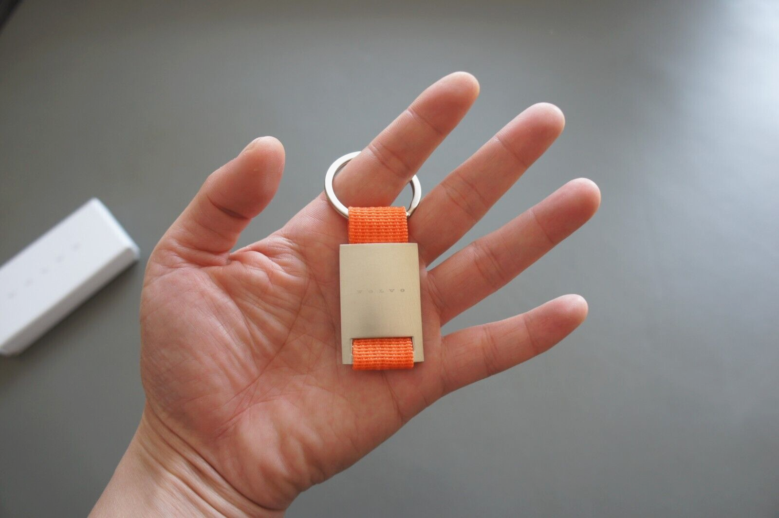Genuine OEM Volvo Basic Orange Canvas & Silver Stainless Steel Keychain Key Ring