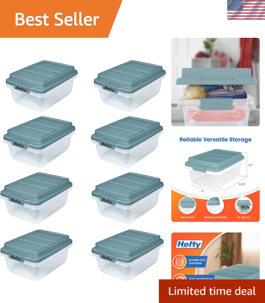 18 Quart Hi-Rise Storage Bin with Lid, Stackable Plastic Container for Home, ...