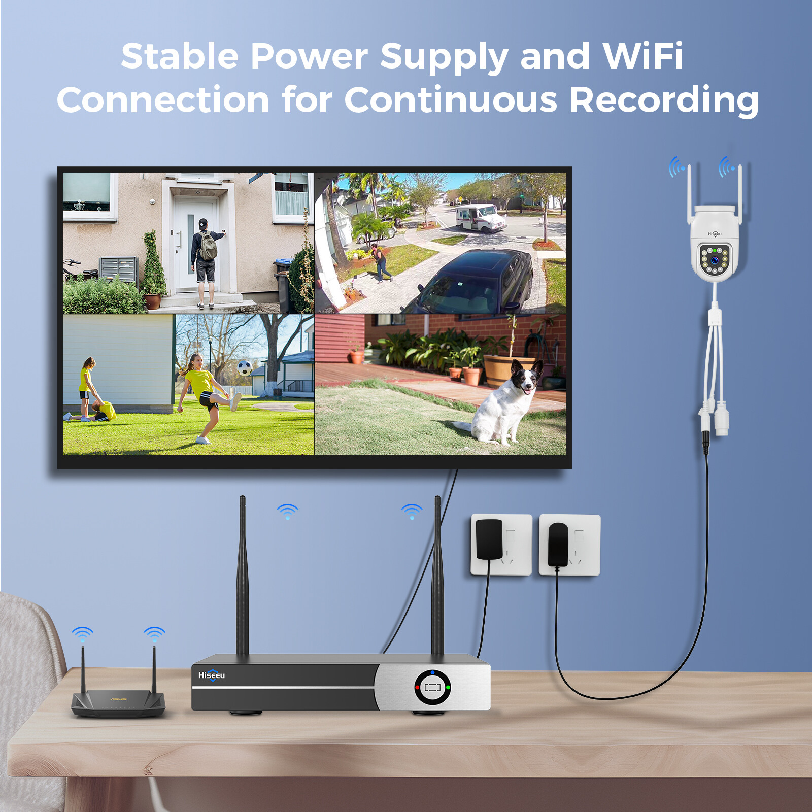 Hiseeu Wifi Security Camera System,16CH NVR,4PCS 3MP PTZ Camera,5G Wifi,No HDD