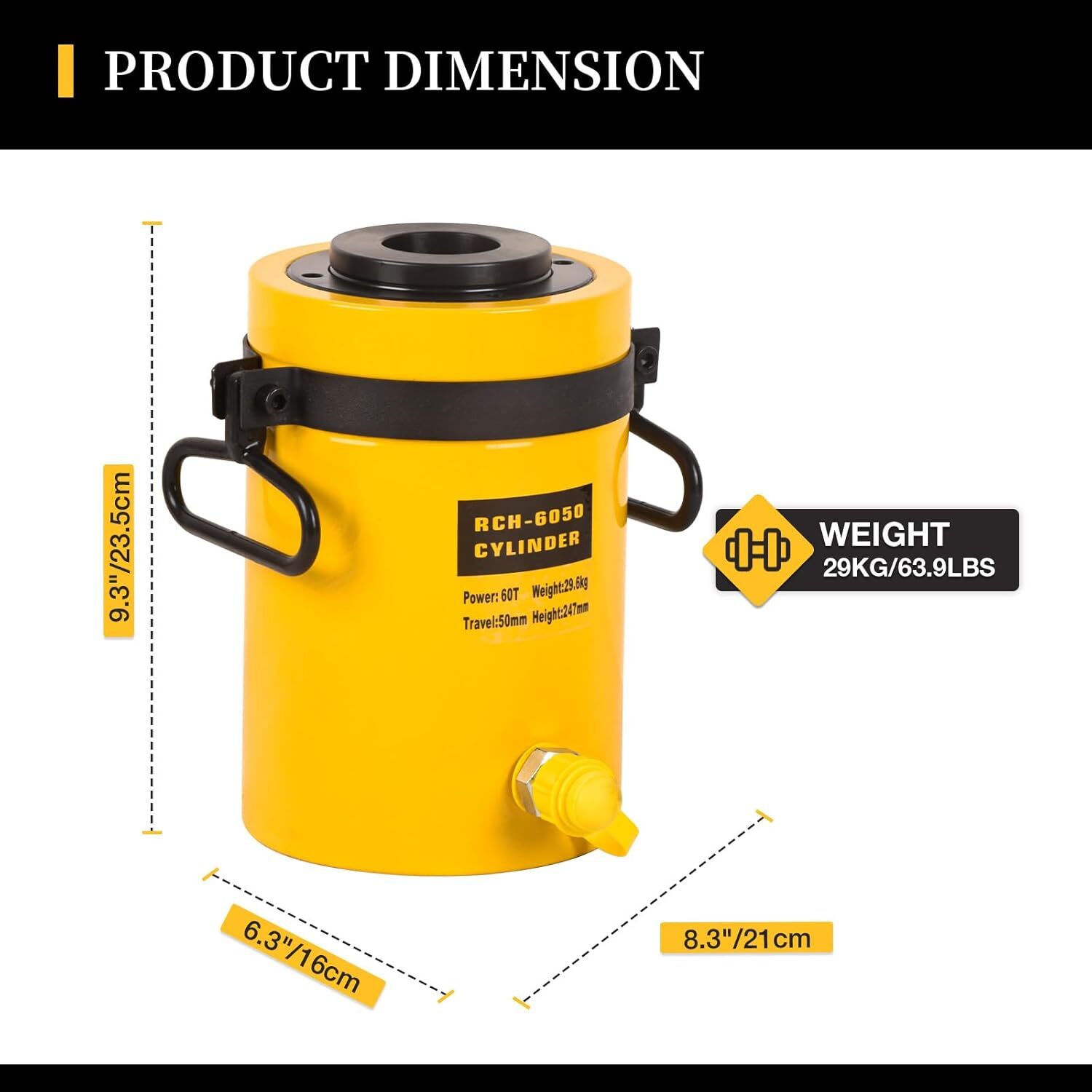 60Ton Single Acting Hydraulic Cylinder 2" Stroke Hollow Jack Ram RCH-6050