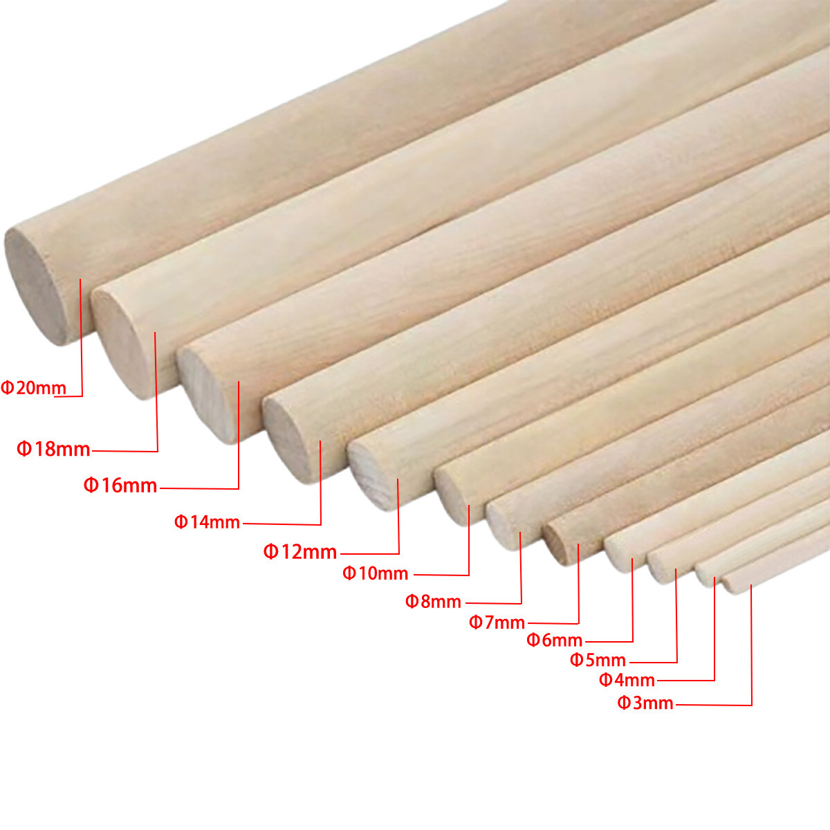 2mm - 50mm Dia. Unfinished Round Wooden Hardwood Wooden Dowel Rods Wood Sticks