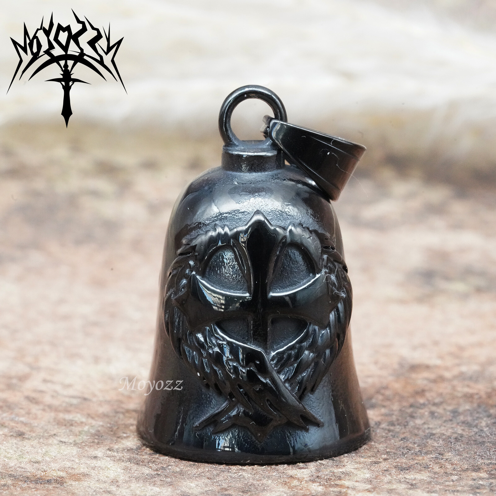 Luck Gremlin Cross Wings Angel Guardian Bell Motorcycle Biker & FREE Bell Hanger