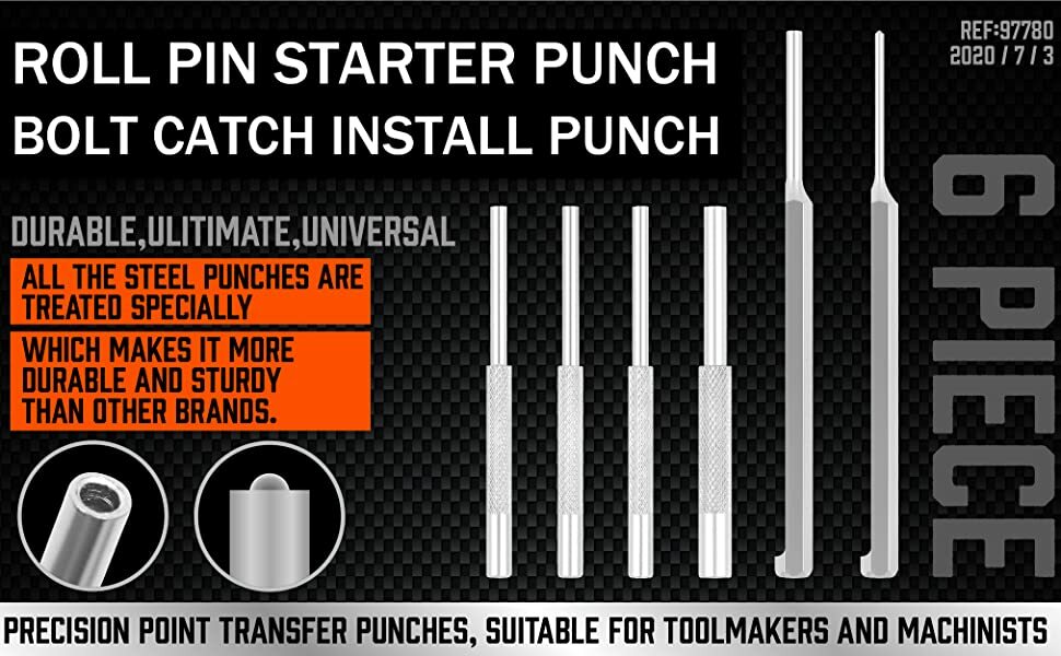 7PC Roll Pin Starter & Bolt Catch Install Punch Set 1/16" 5/64" 3/32" 1/8" 5/32"