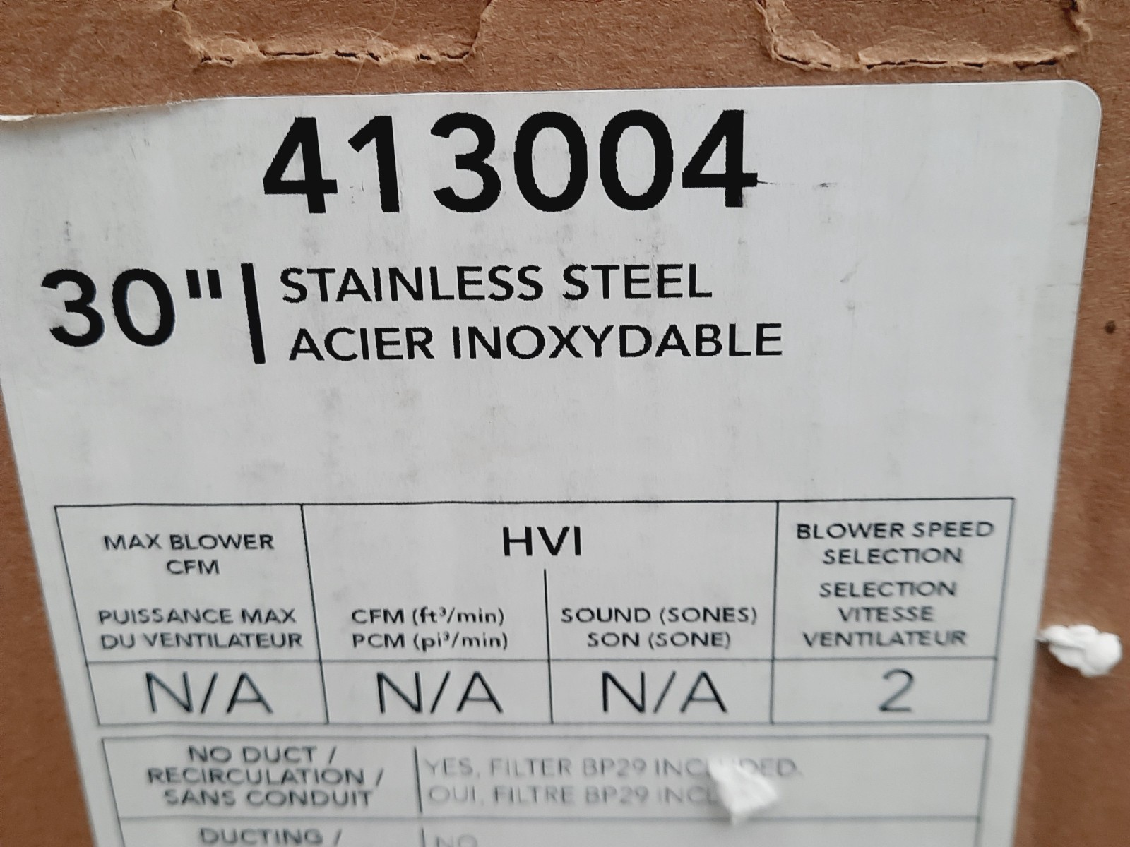 Broan 413004 30" Ductless Stainless Steel Hood *NEW NEVER OPEN*