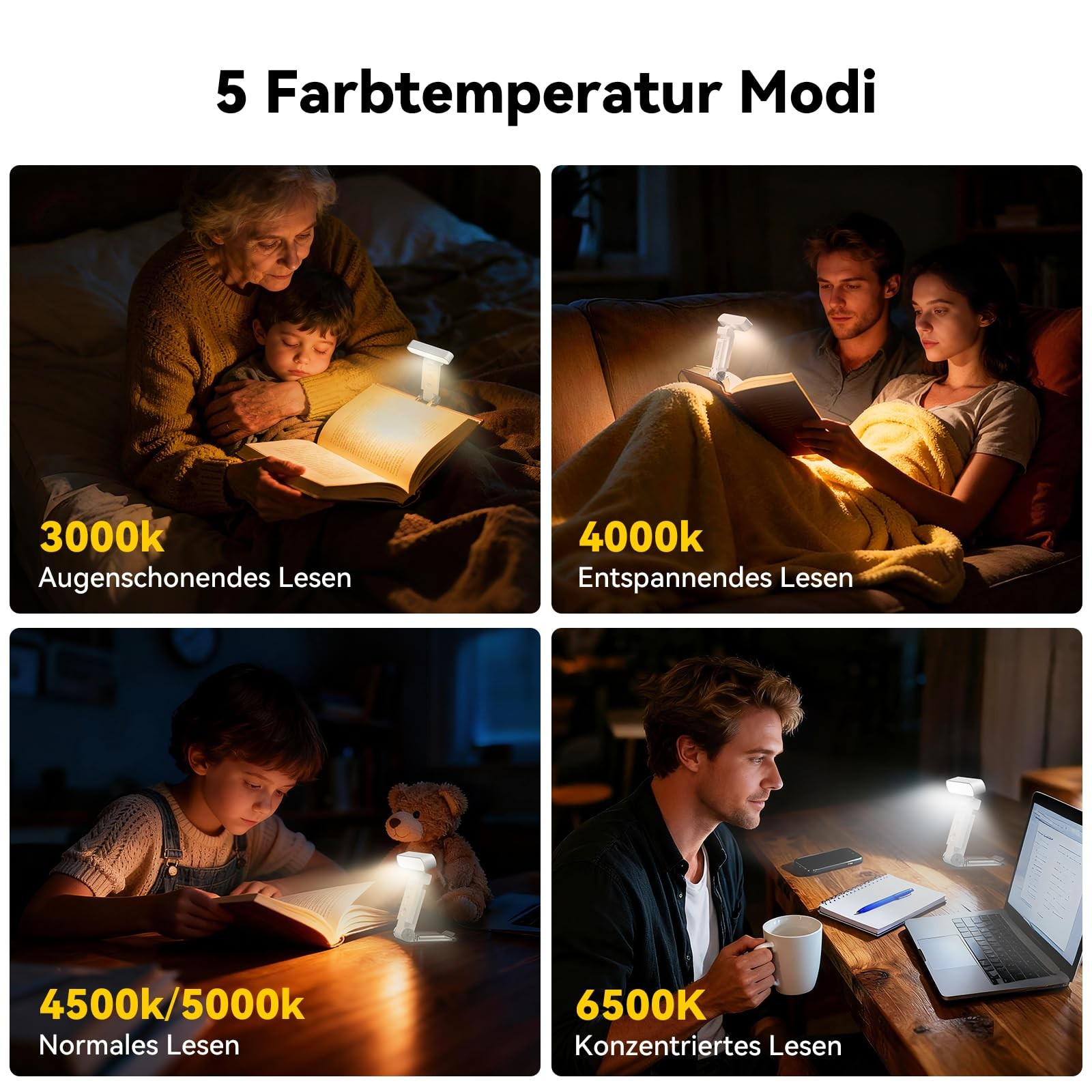 TechRise Book Light, 12 LED Clip-on Reading Light for Books in Bed, White