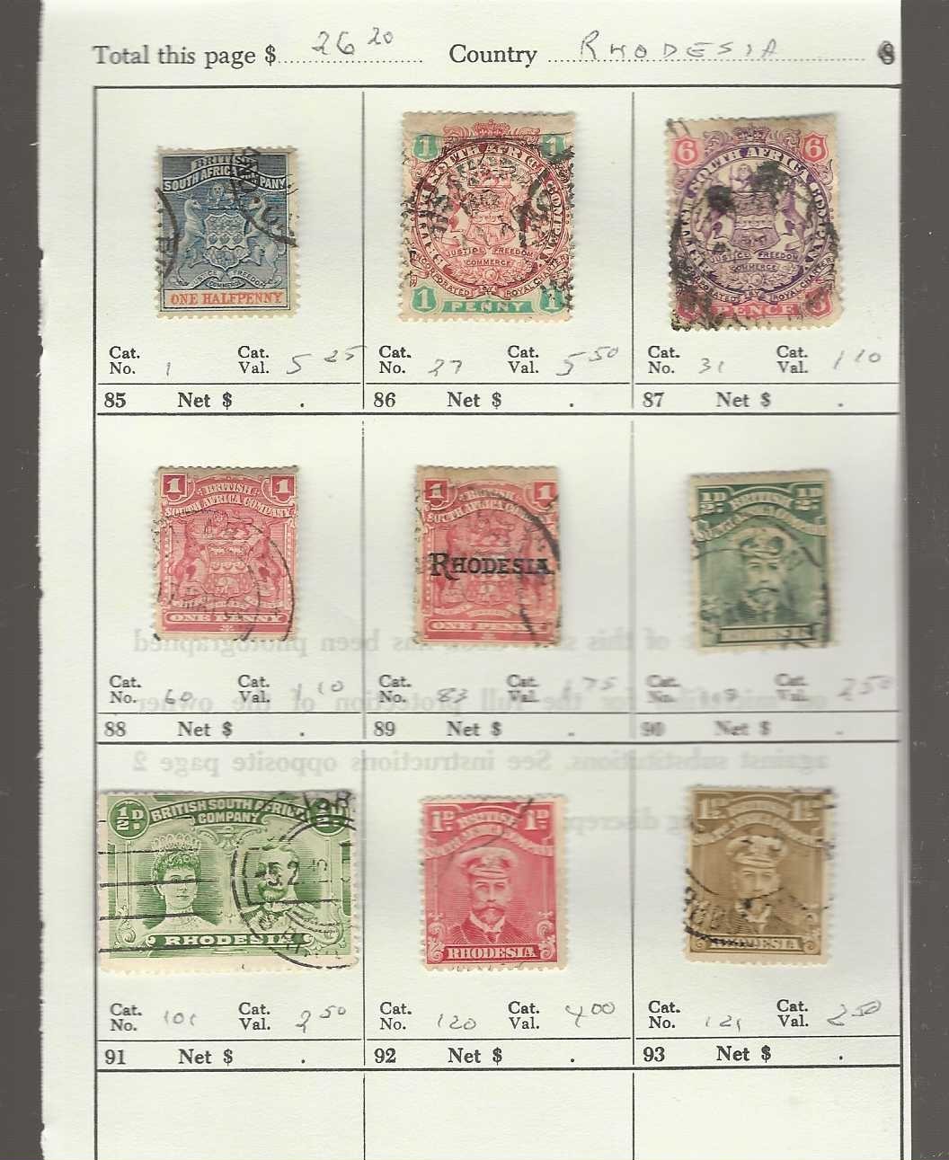 RHODESIA Classics...Sc #1/121...Used...1896/1913...9 Different...SCV $26.20