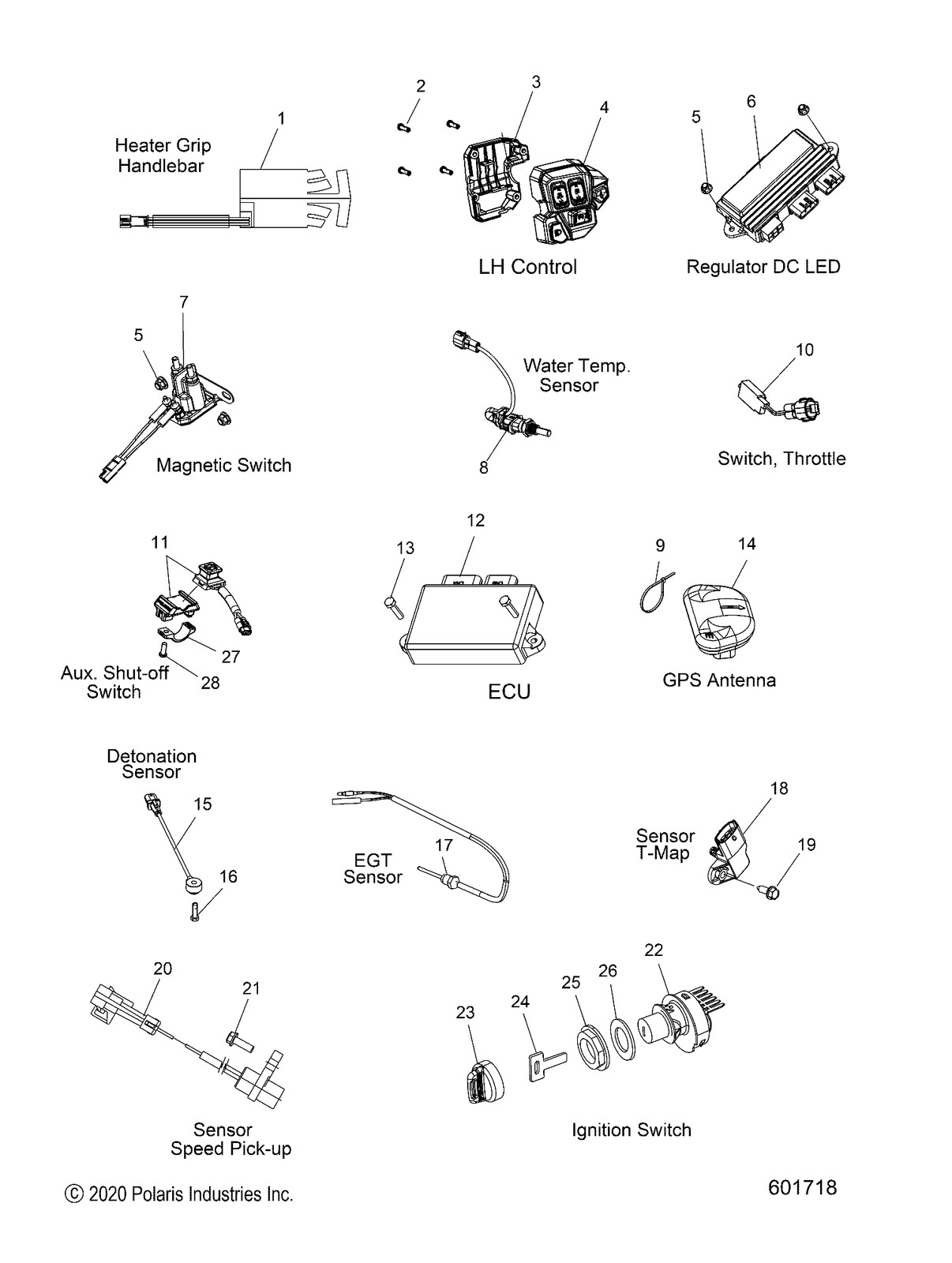 Polaris Grip Heater, Lo/Med/Hi, Genuine OEM Part 2414328, Qty 1