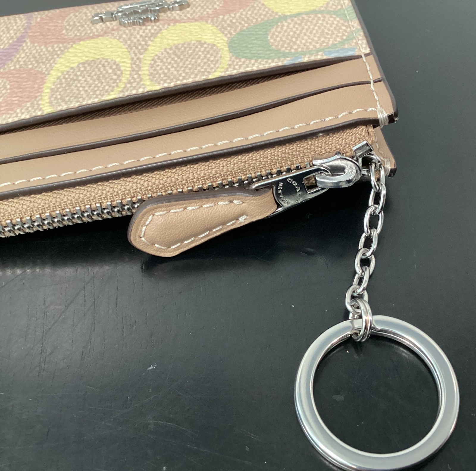 Coach Mini Skinny ID Case Rainbow Signature Canvas Silver CDF92 4.25"x3"x0.5"