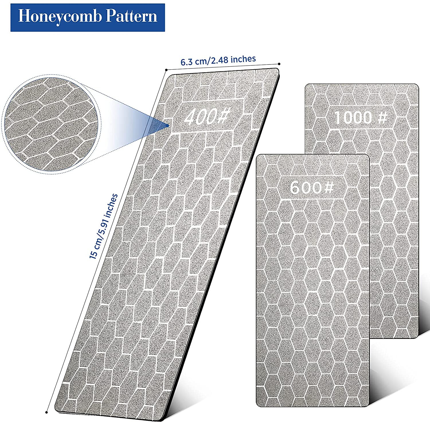 3PCS 400 600 1000 Grit Diamond Knife Sharpening Plate Honing Bench Stone Kit Lot