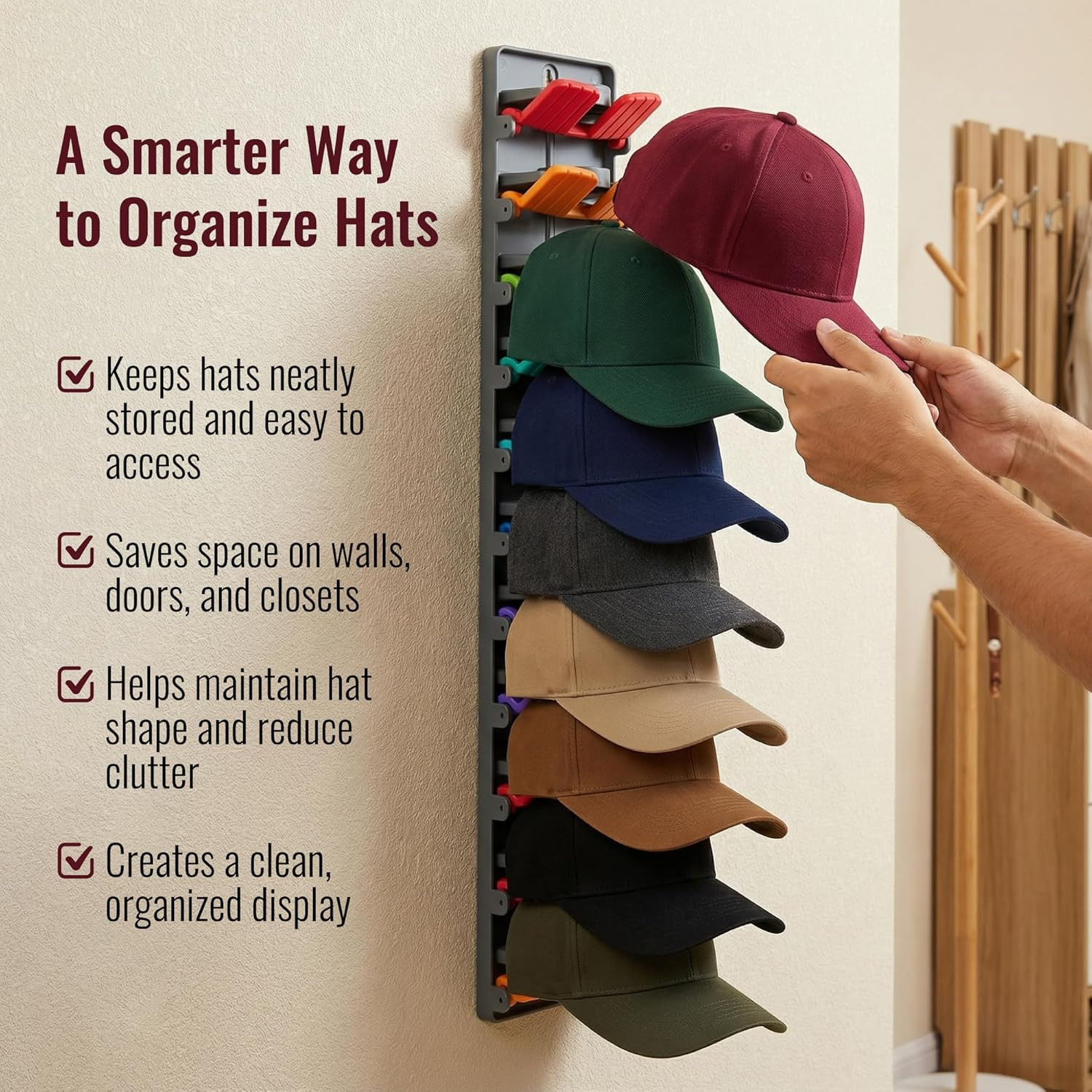 Hat Organizer for Baseball Caps - 2 Pack Hat Rack Hanger for Wall Door Closet