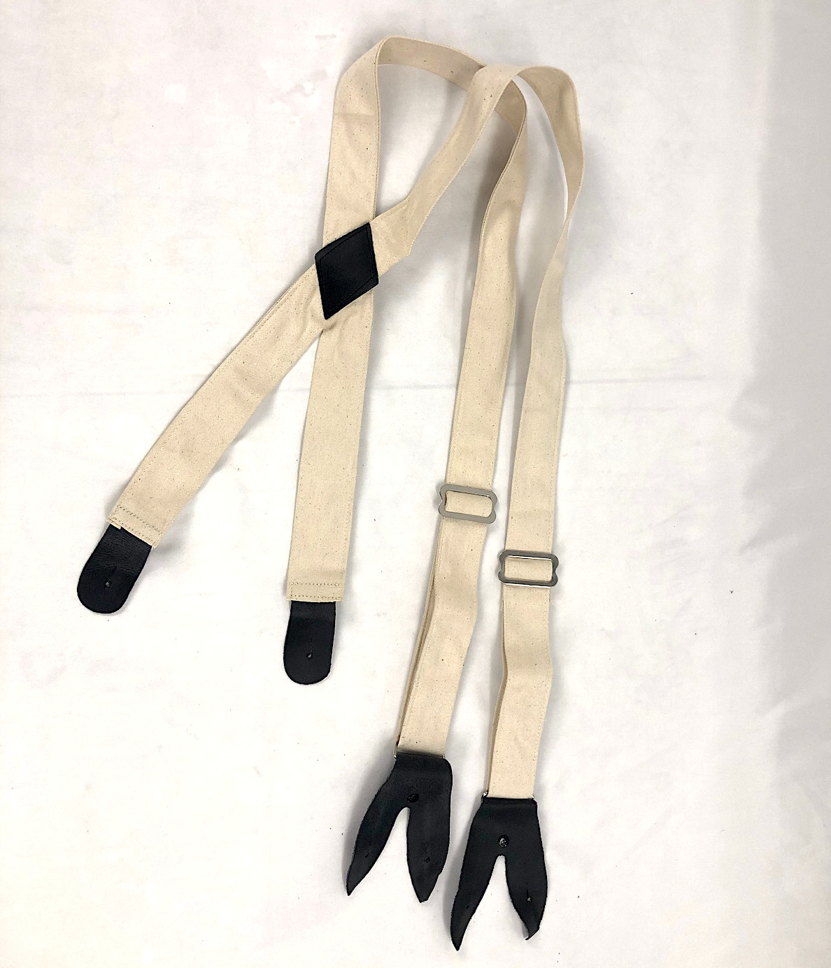 White Cotton Suspenders with Leather Ends