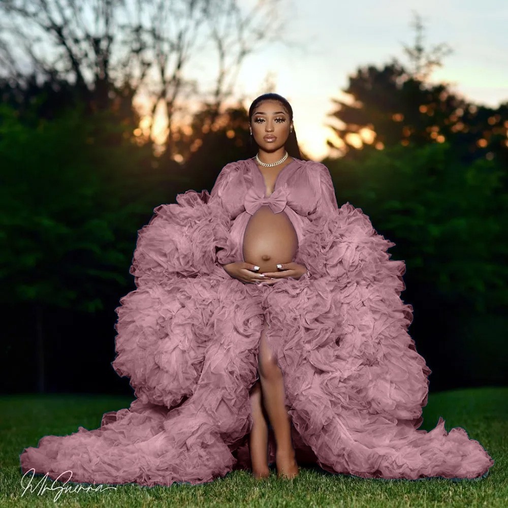 Tulle Robe Maternity Dress for Photoshoot Long Sheer Bridal Robe Baby Show Puffy