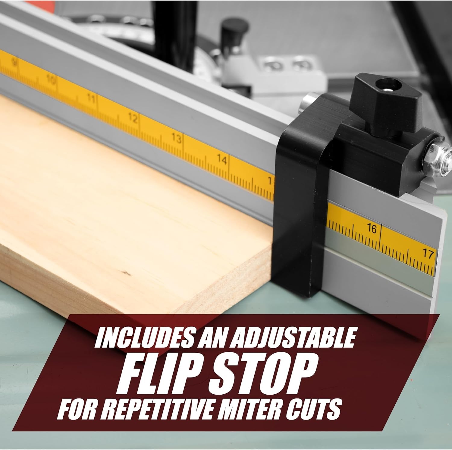 Universal Aluminum Miter Gauge Fence with an Aluminum Flip Stop