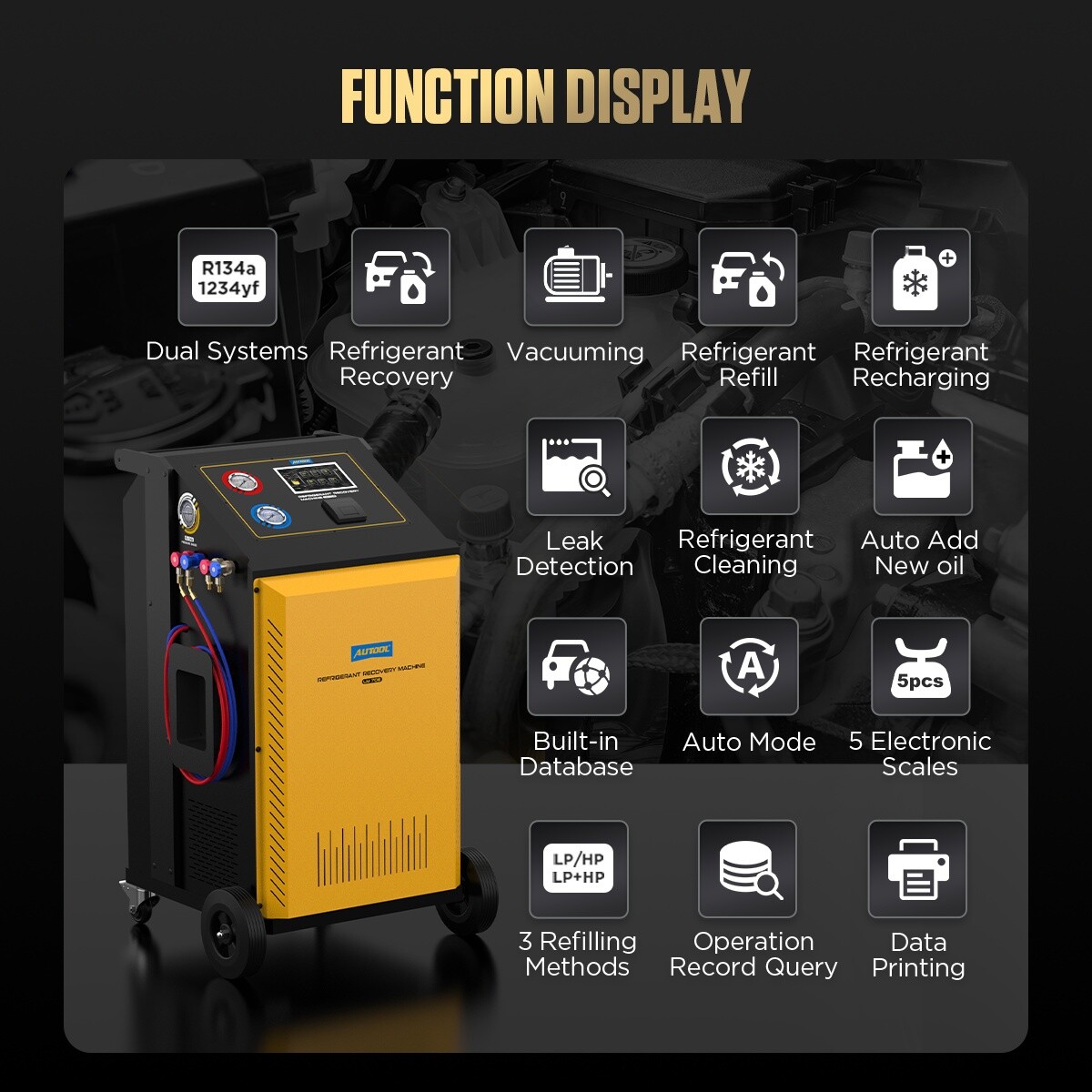 LM708 Fully Automatic Refrigerant Recovery Machine A/C Dual Tank Filling 3/8HP