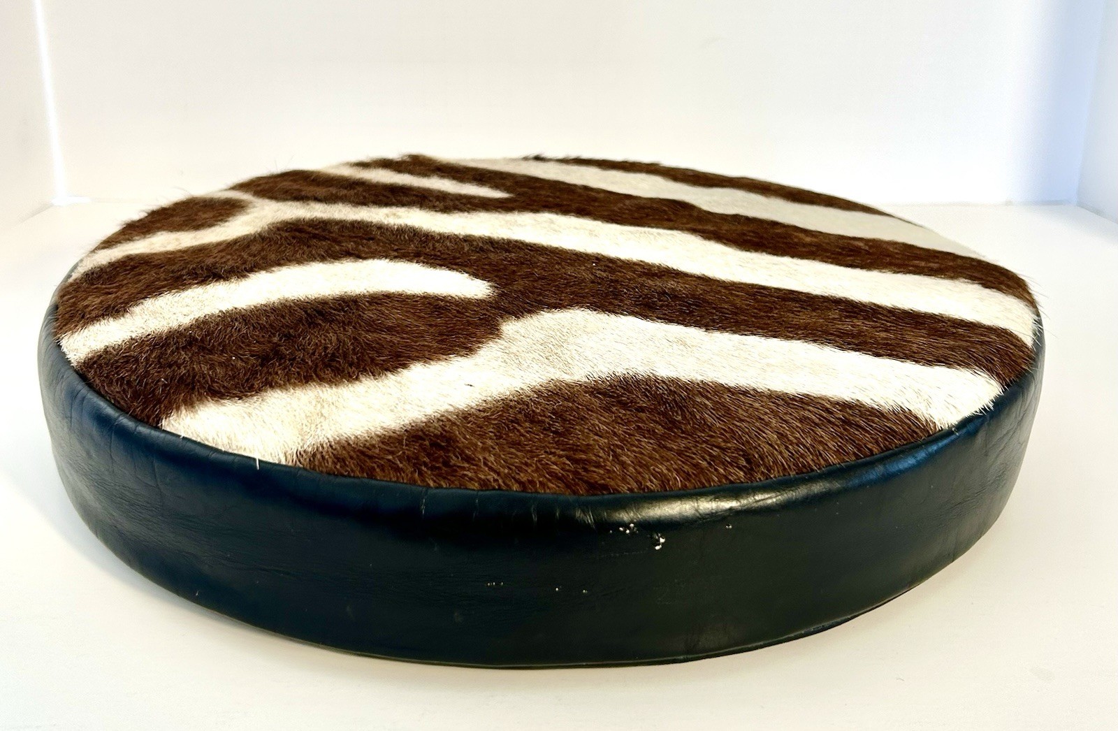Pair of Vintage Authentic Zebra Hide Cushions - Safari African Animal Round 14”