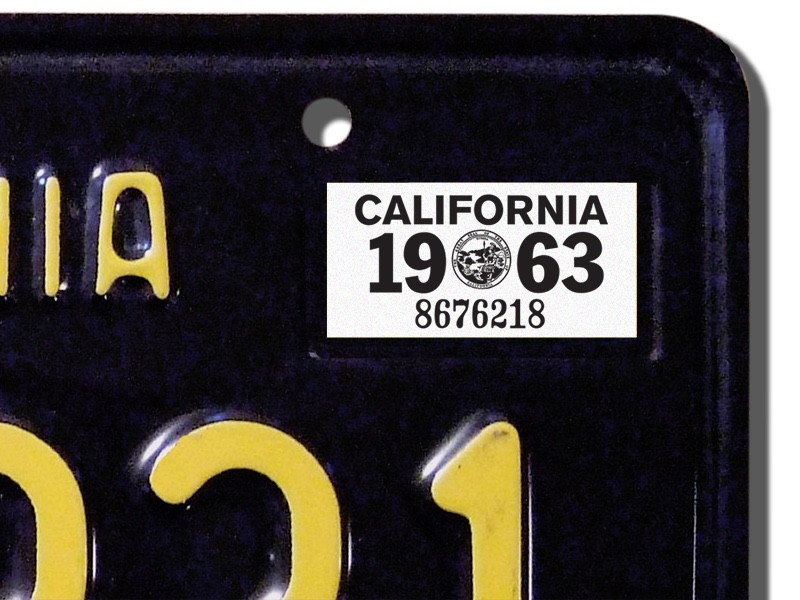 1963 California License Plate Registration Sticker, YOM, CA DMV