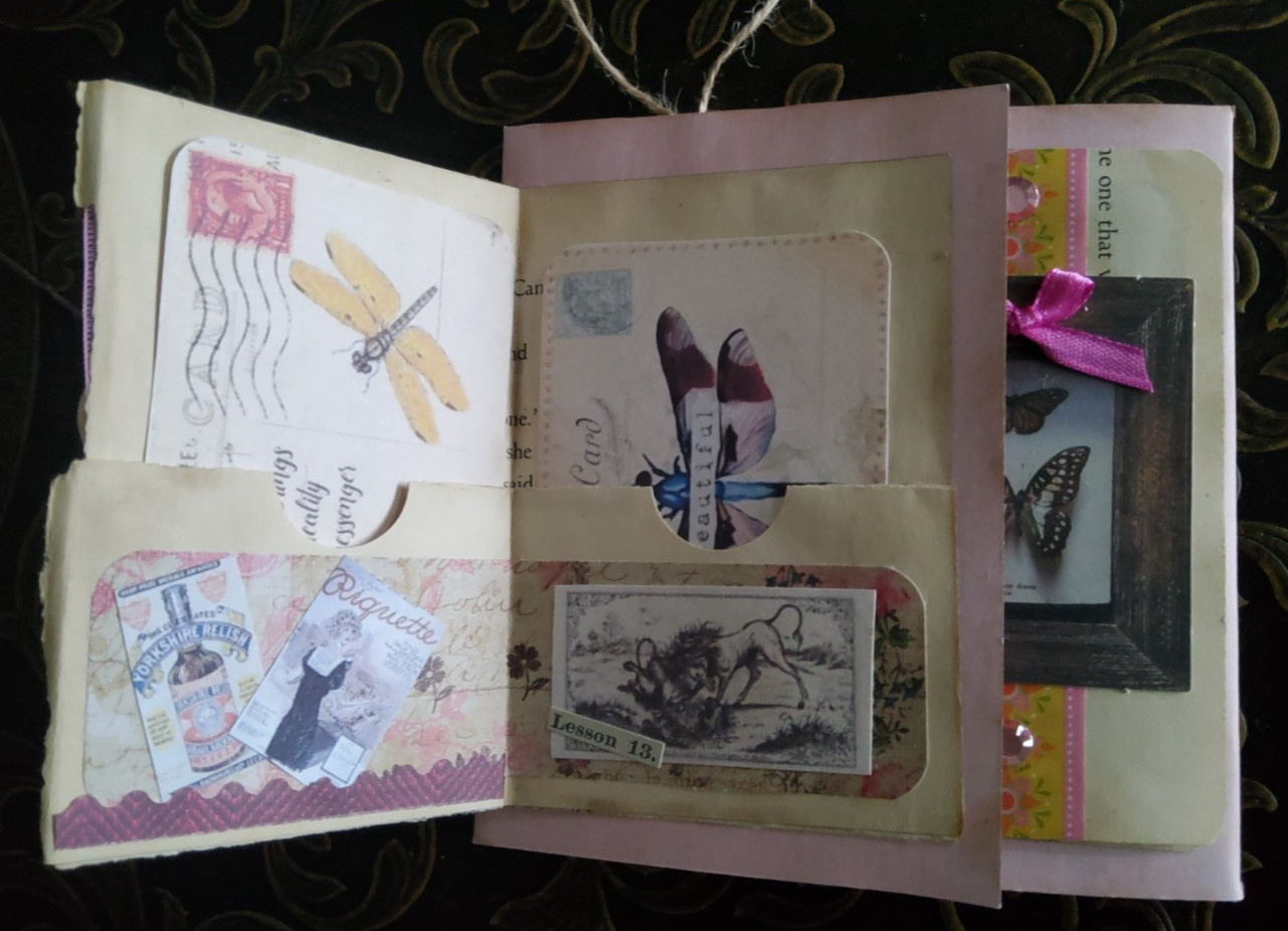NEW Junk Journal Handmade Booklet Folio Vintage "PINK ROSES" w/ Pockets Ephemera