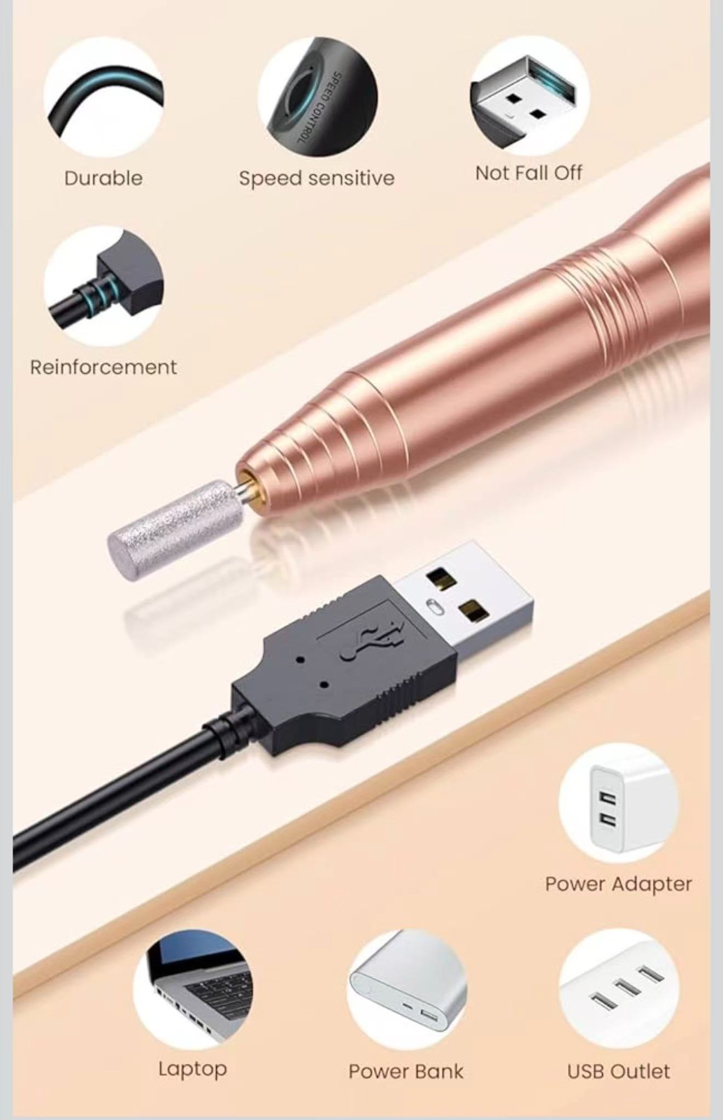 Professional Acrylic Nail Drill, USB Electric Nail Drill Machine, Portable Elect