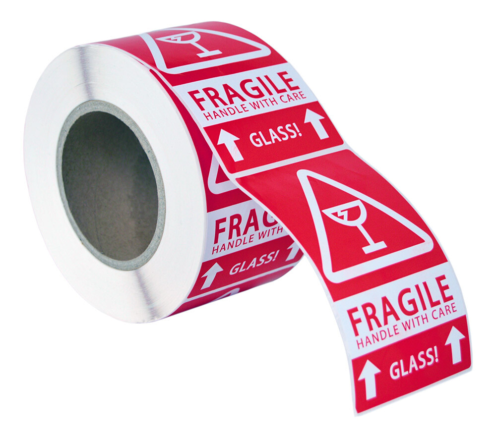 1 Roll ; 500 Labels 3x5 (3" x 5") Pre-Printed Fragile GLASS This Way up Labels