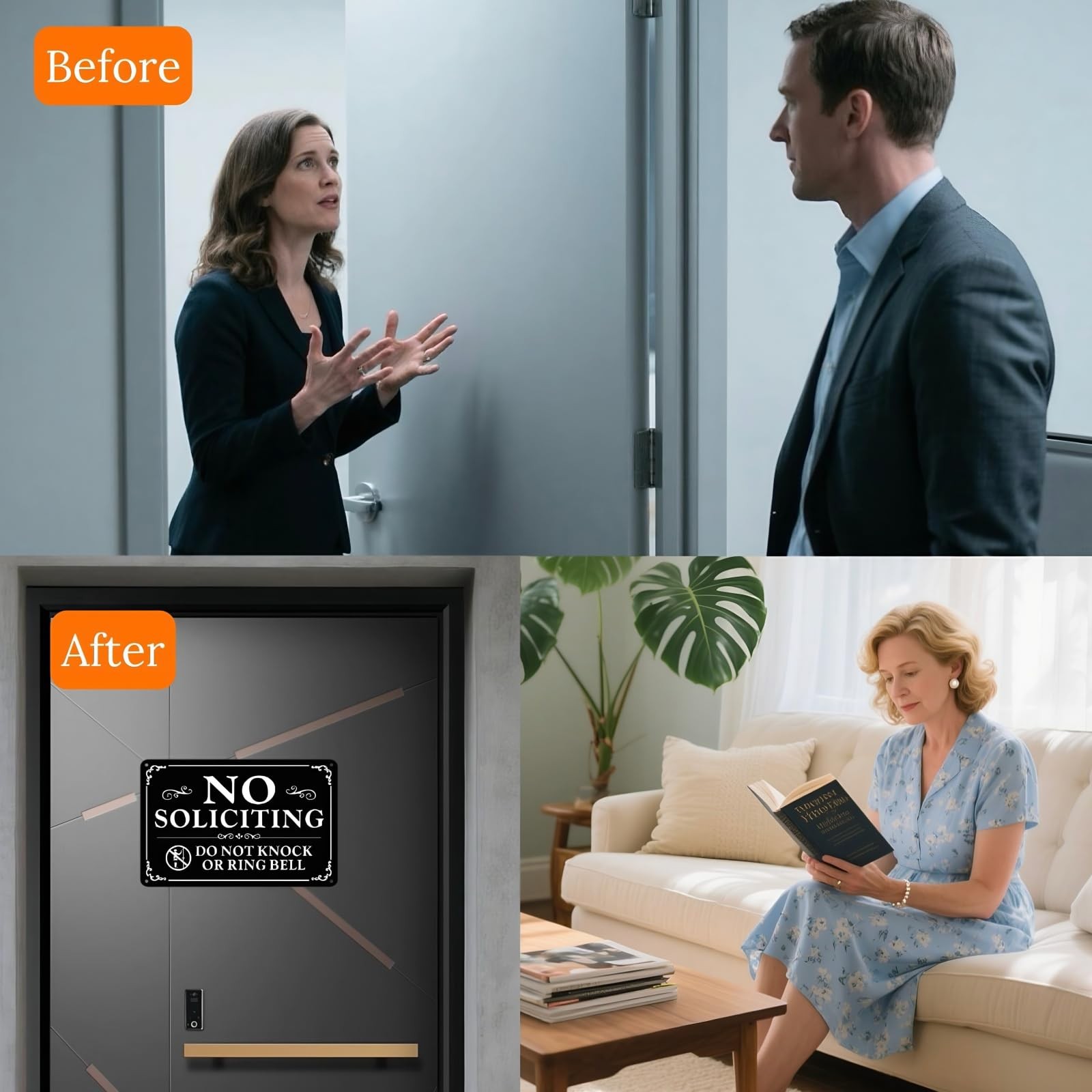 2 Pack No Soliciting Sign for Front Door,9 X 6 Inches Self-Adhesive No Solicitin